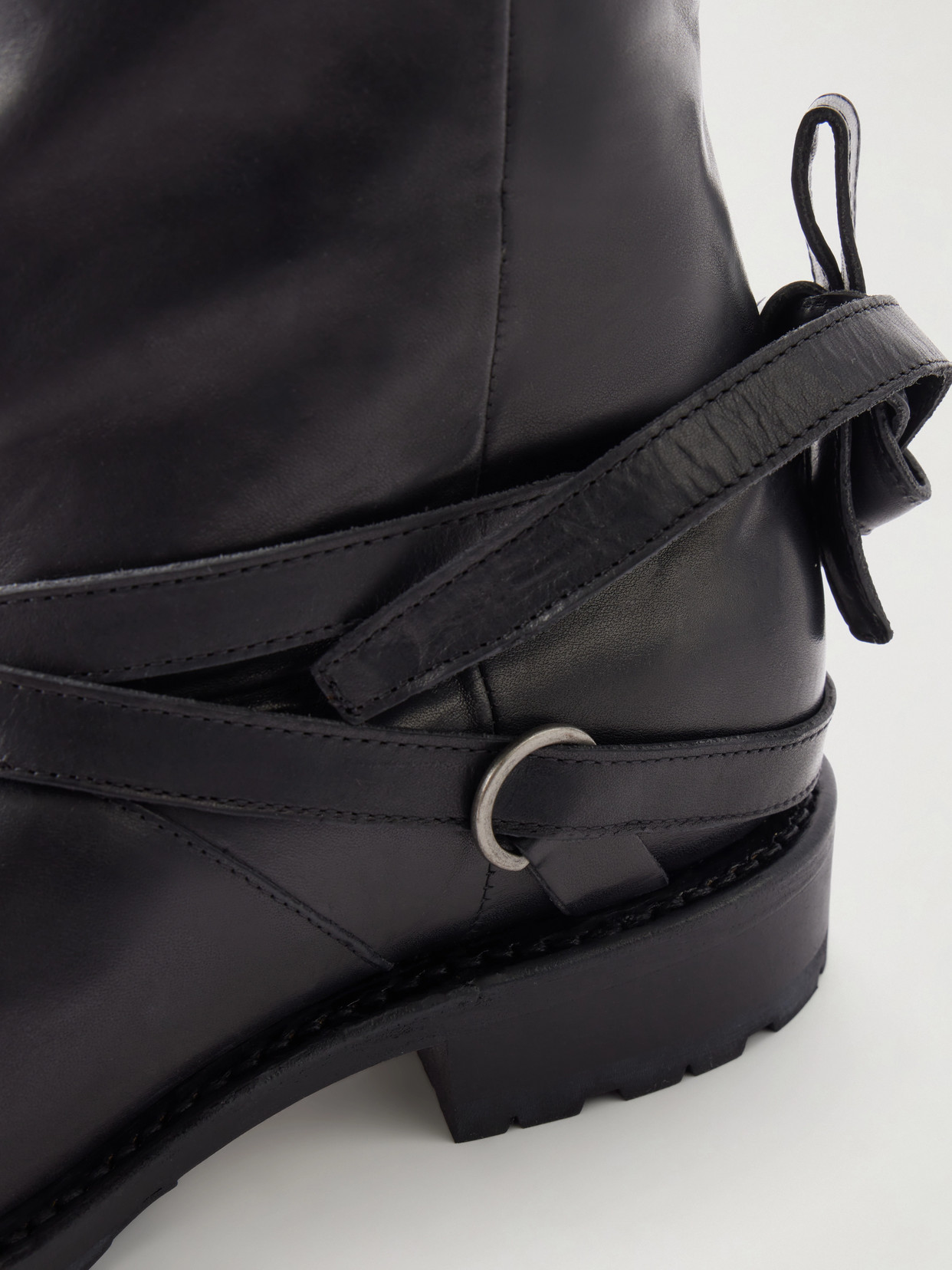 High Engine Tie-Embellished Leather Knee Boots