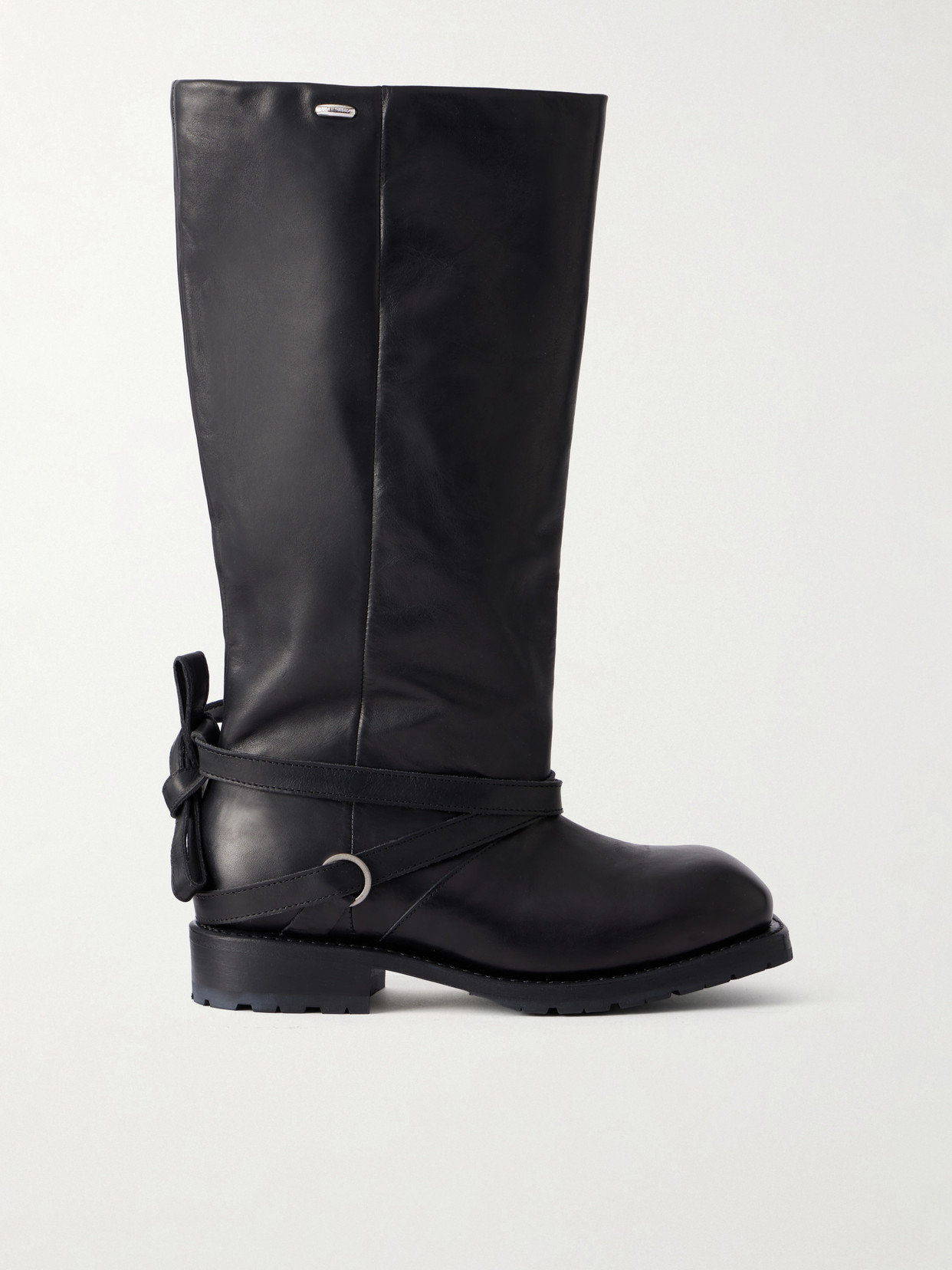 High Engine Tie-Embellished Leather Knee Boots