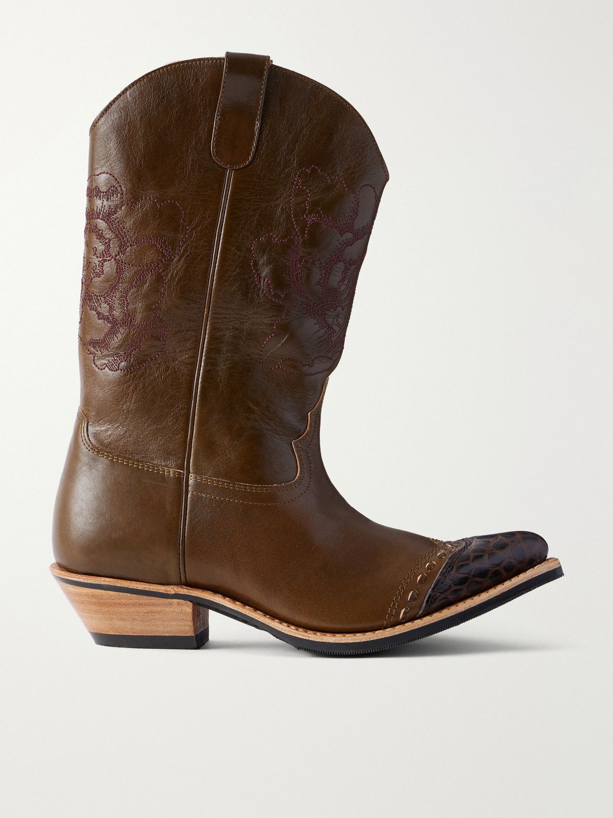 floral consultant croc effect trimmed leather ankle boots