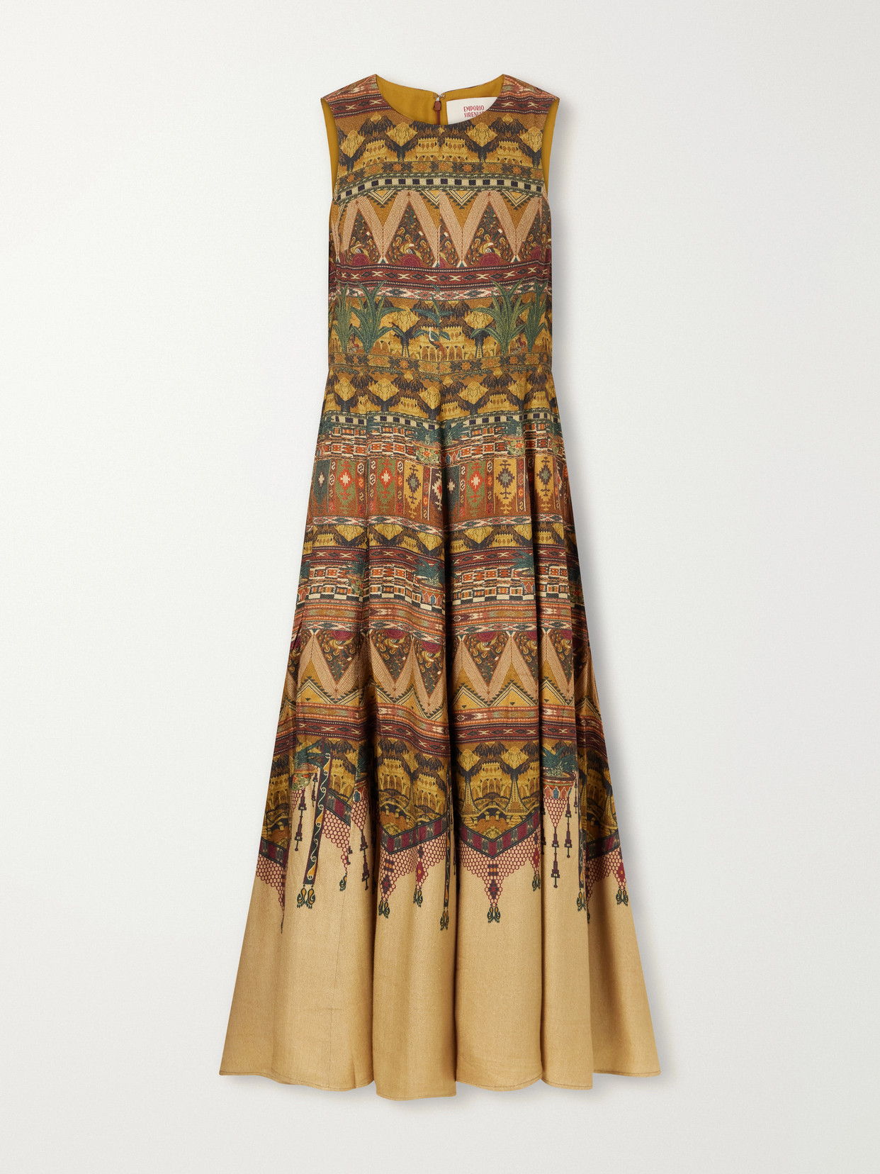 Emporio Sirenuse Clodette Desert Printed Woven Silk-blend Maxi Dress In Multi