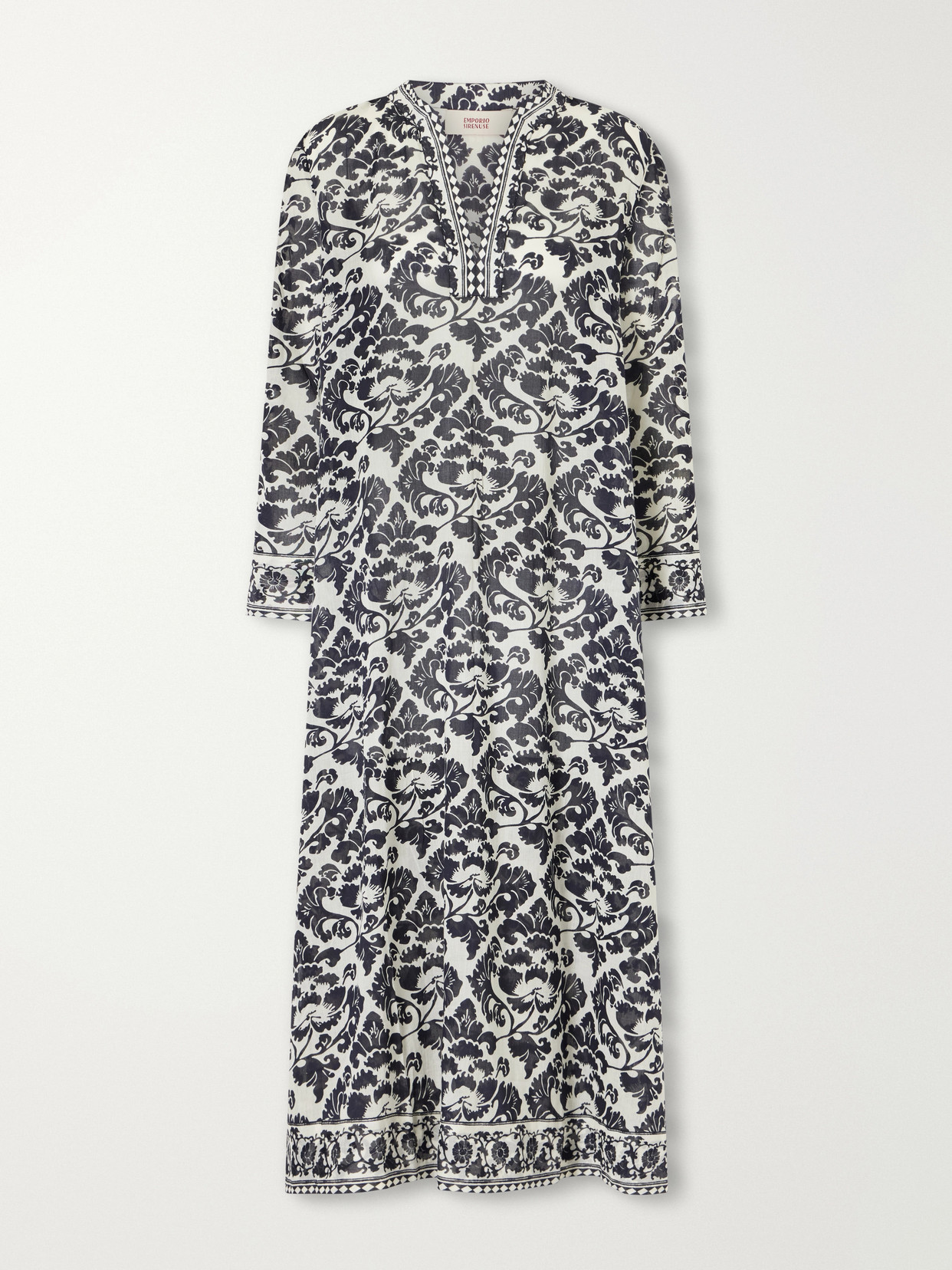 Emporio Sirenuse Giada Printed Cotton Midi Dress In Black