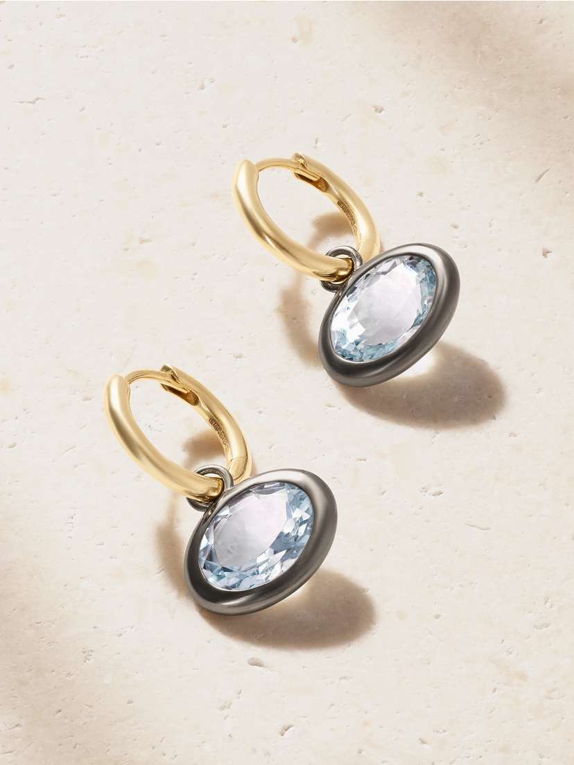 By Pariah Xl Orbit 14-karat Recycled Gold, Rhodium And Aquamarine Earrings