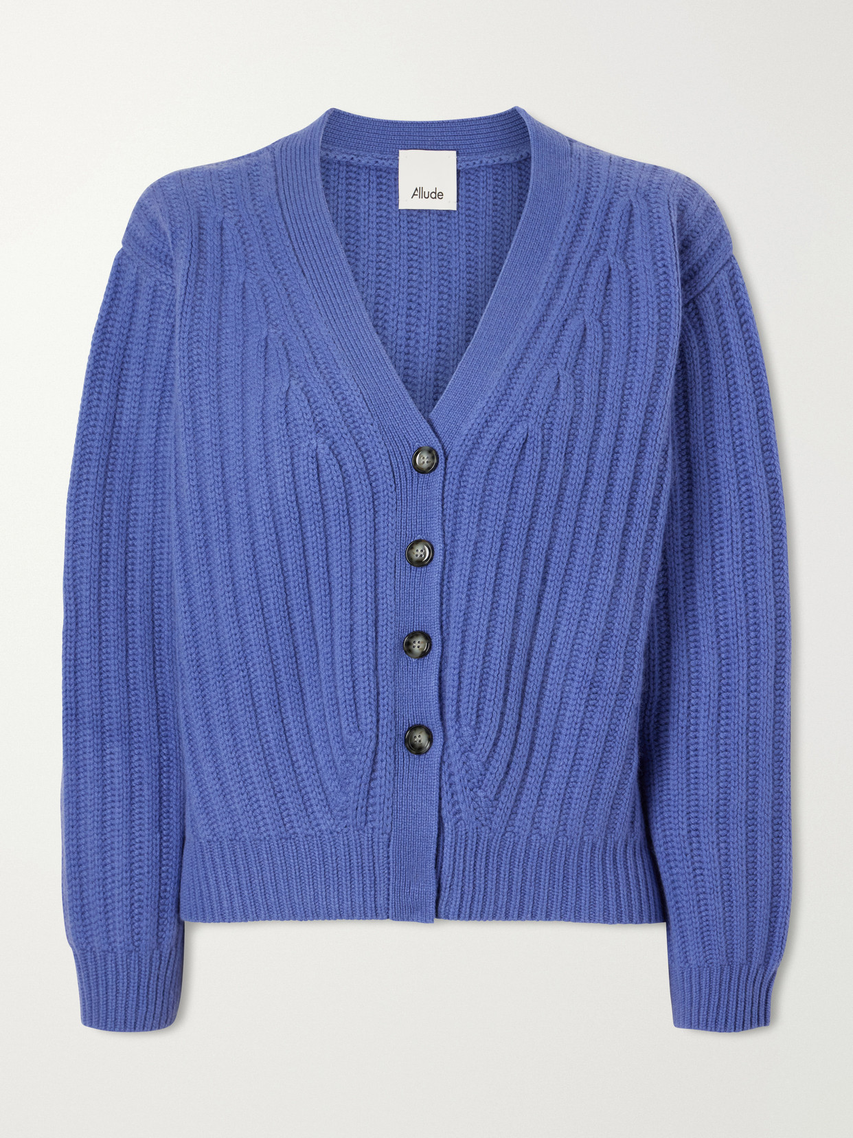 Allude Ribbed Cashmere Cardigan In Blue