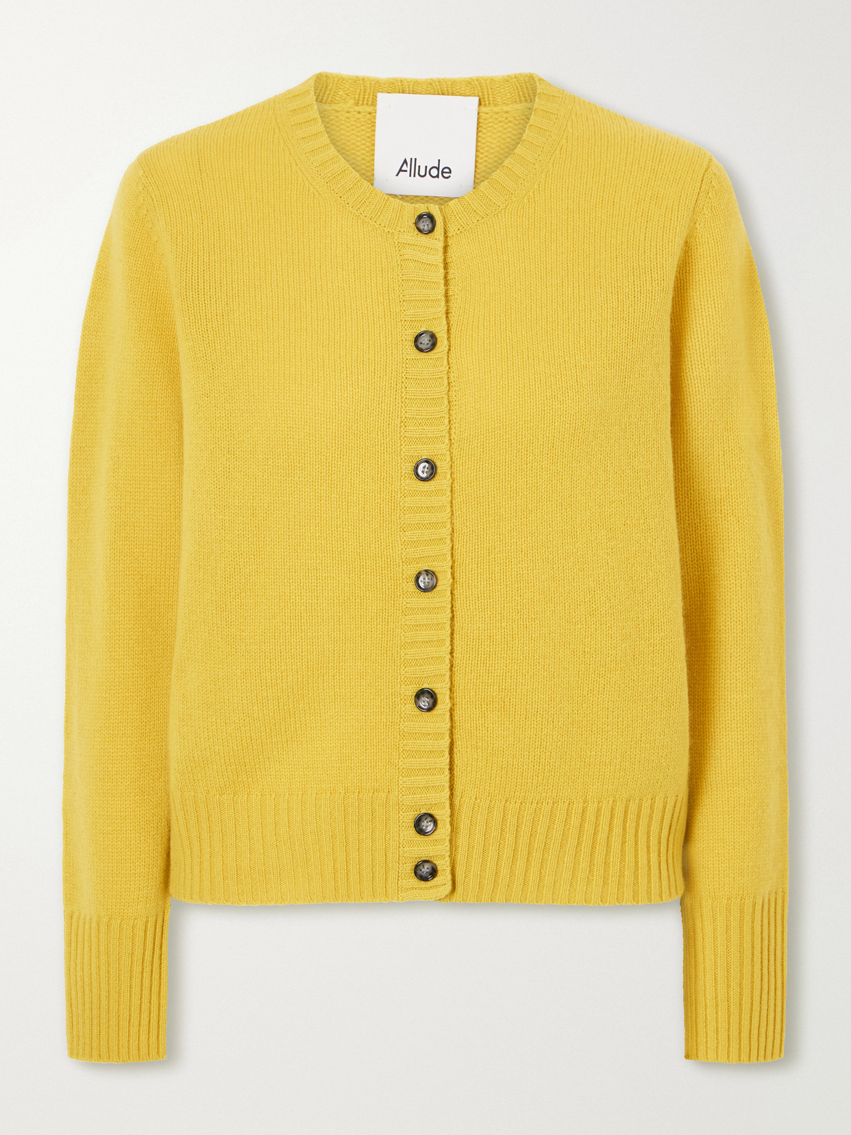Allude Ribbed Cashmere Cardigan In Yellow