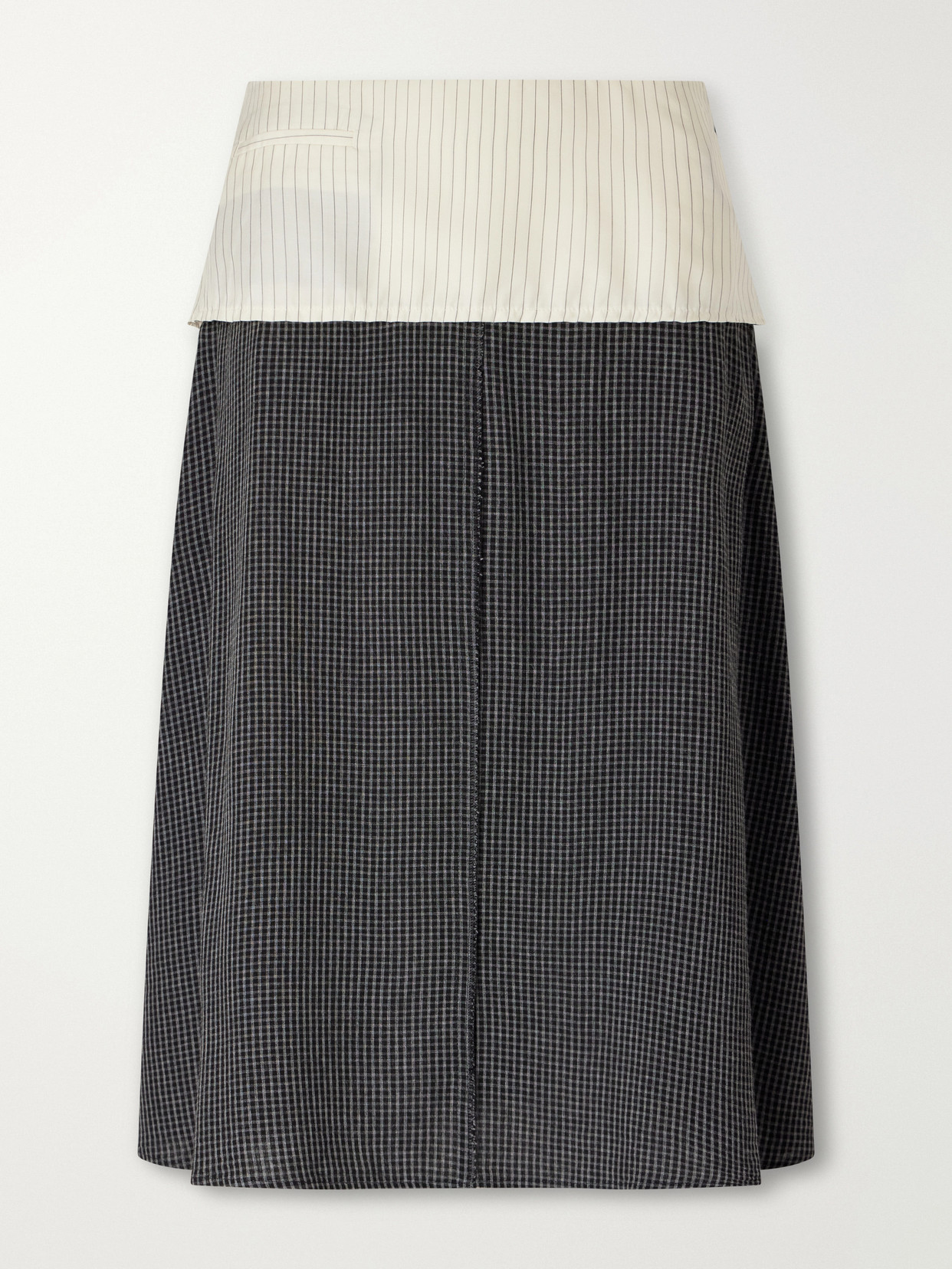 Mfpen Committee Pinstriped Checked Seersucker Midi Skirt In Gray