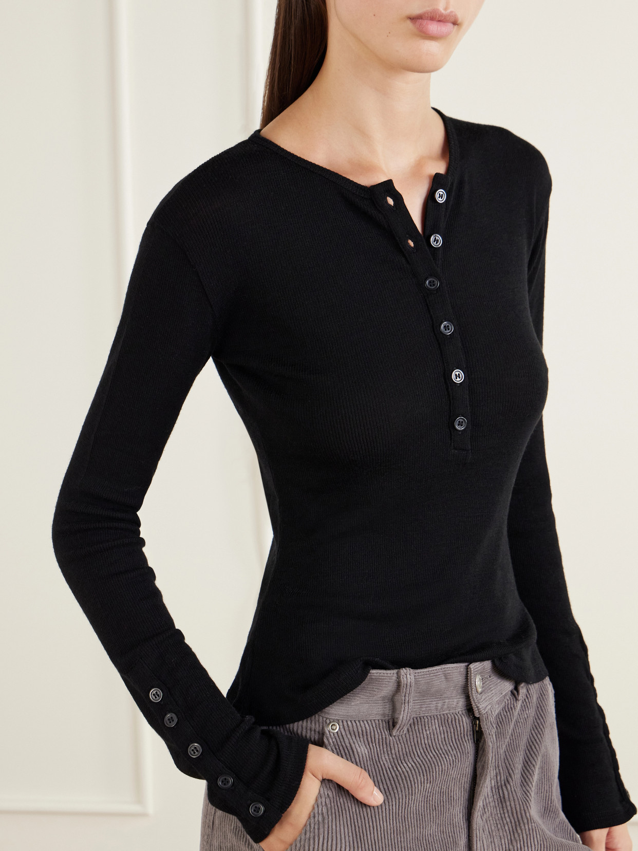Merino Wool-Jersey Henley Top