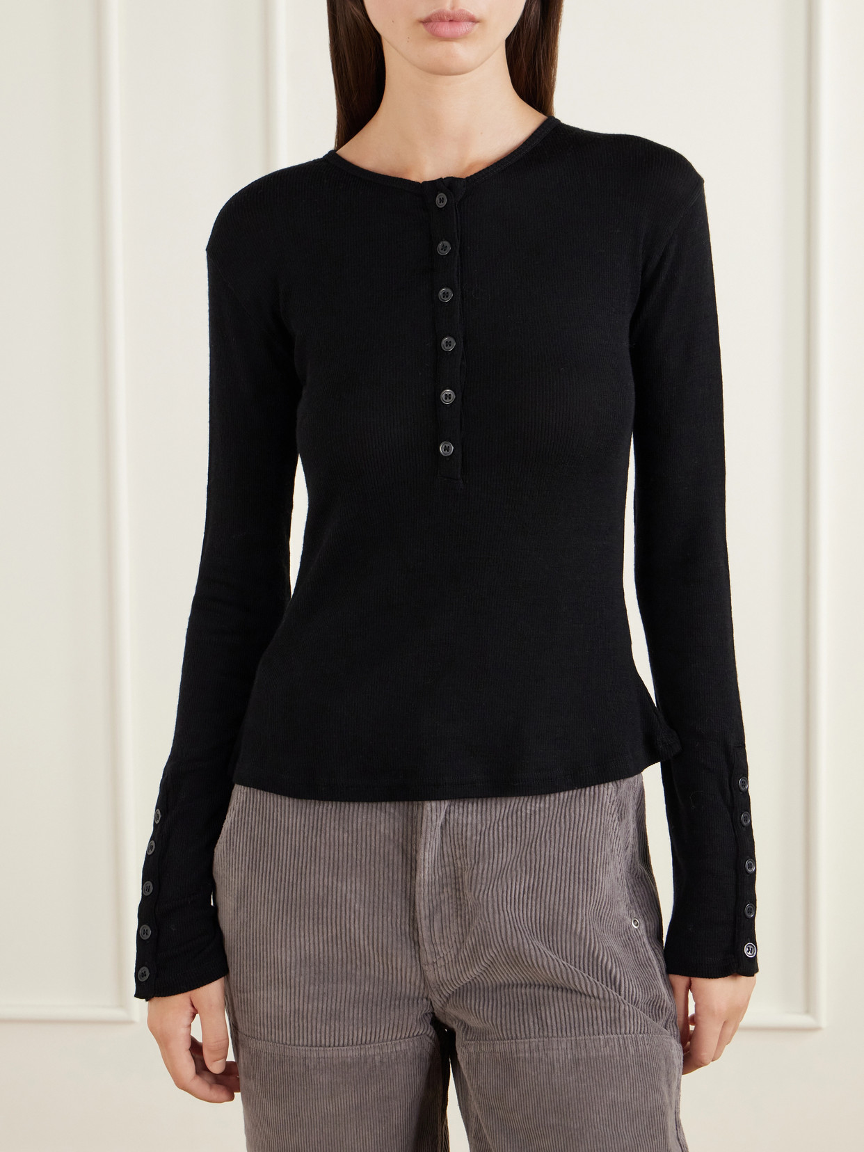 Merino Wool-Jersey Henley Top
