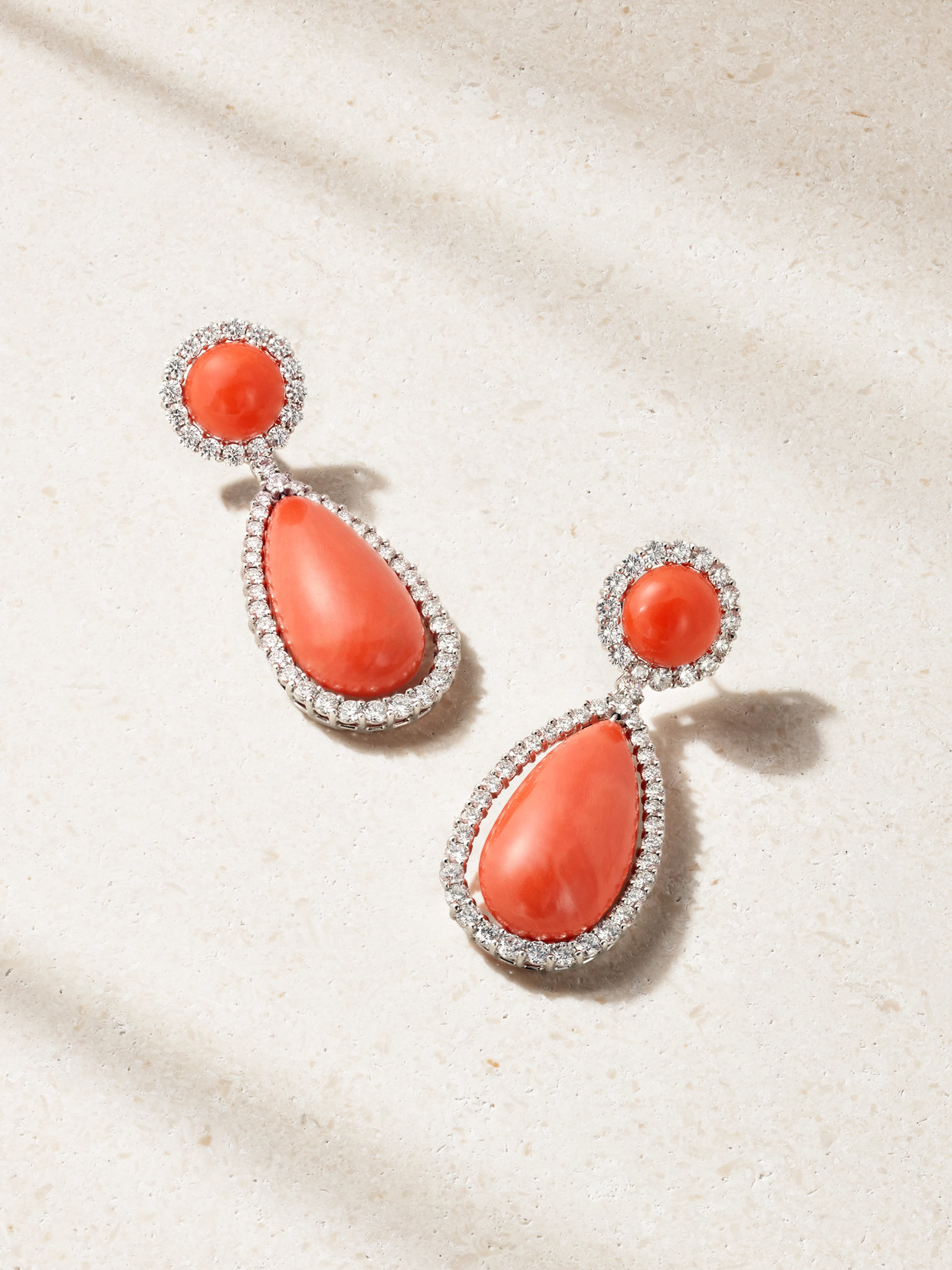 Eleuteri Vintage 1980s Platinum, Coral And Diamond Earrings In Orange