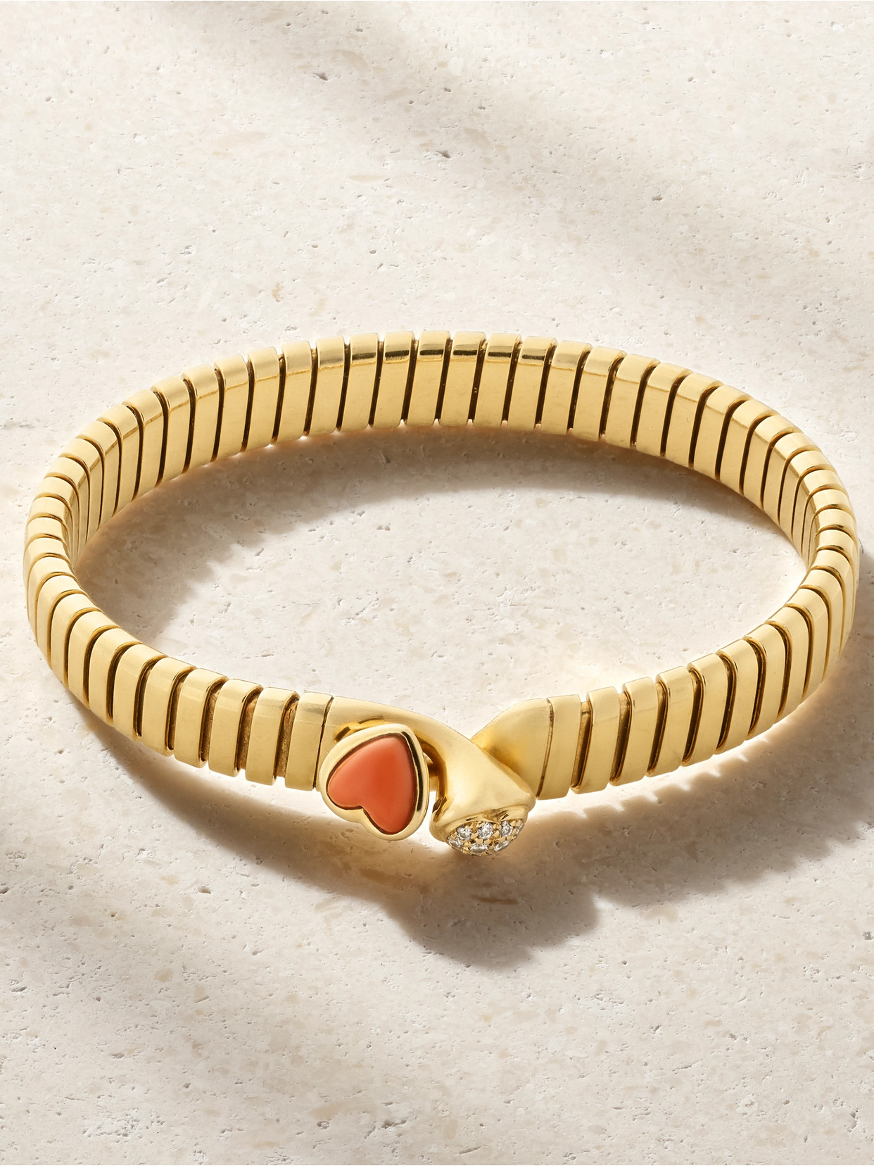 Eleuteri + Bulgari Vintage 1980s Doppio Cuore 18-karat Gold, Coral And Diamond Bracelet