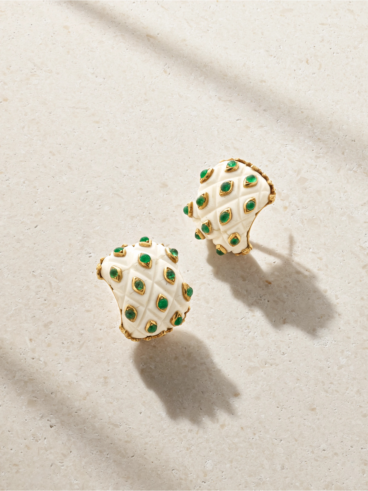 Eleuteri + Buccellati Vintage 1960's 18-karat Gold, Emerald And Bone Clip-on Earrings In Green