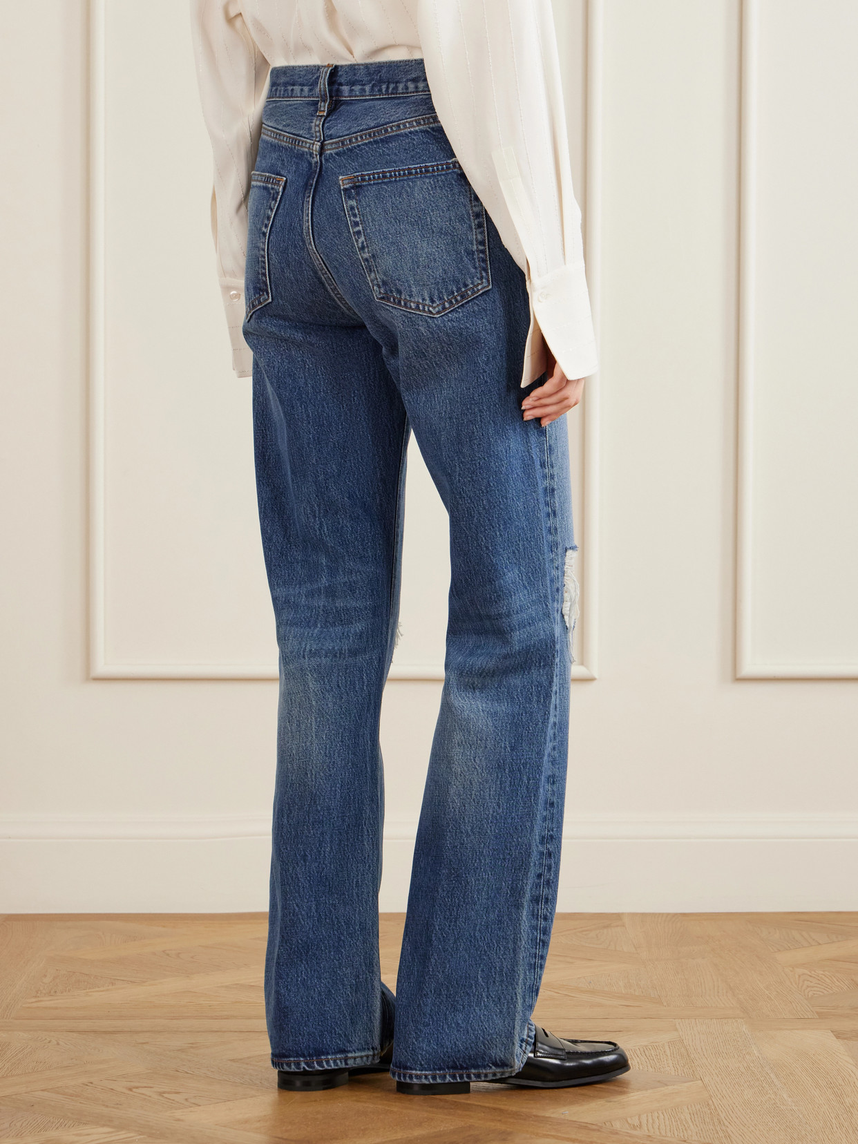 Frame The Vertical High Waist Relaxed Straight Leg Jeans In Blue