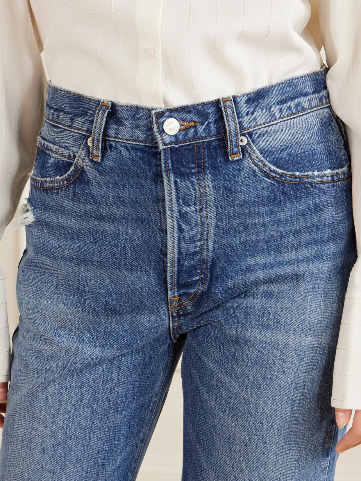 Frame The Vertical High Waist Relaxed Straight Leg Jeans In Blue