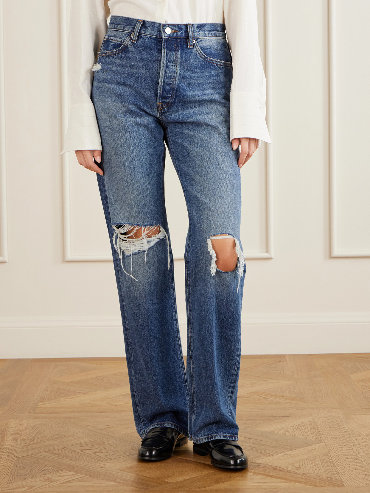 Frame The Vertical High Waist Relaxed Straight Leg Jeans In Blue