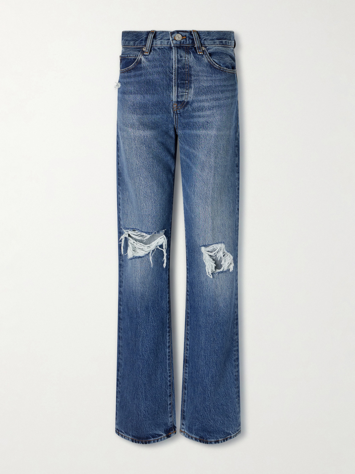 Frame The Vertical Distressed-detail Straight-leg Jeans In Blue
