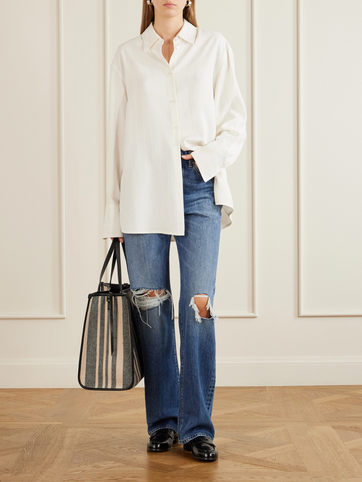 Frame The Vertical High Waist Relaxed Straight Leg Jeans In Blue