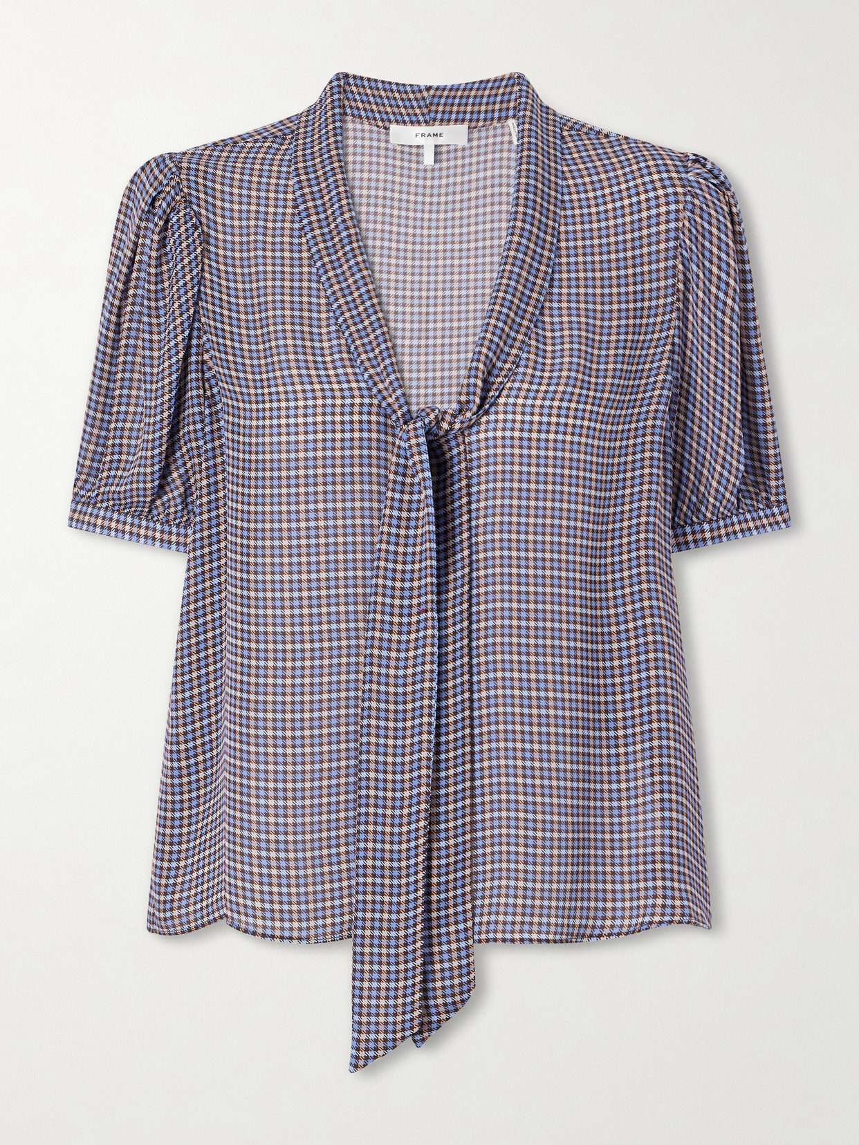 Frame The Sonnet Checked Silk Blouse In Brown