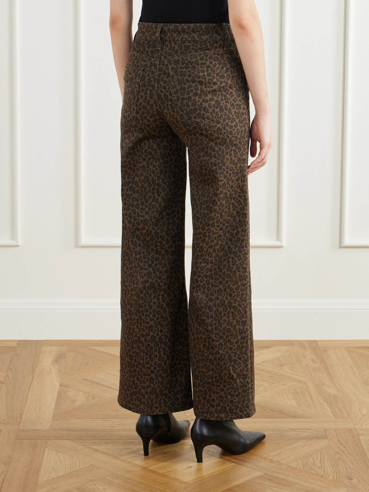Le Slim Palazzo Leopard-Print High-Rise Flared Jeans