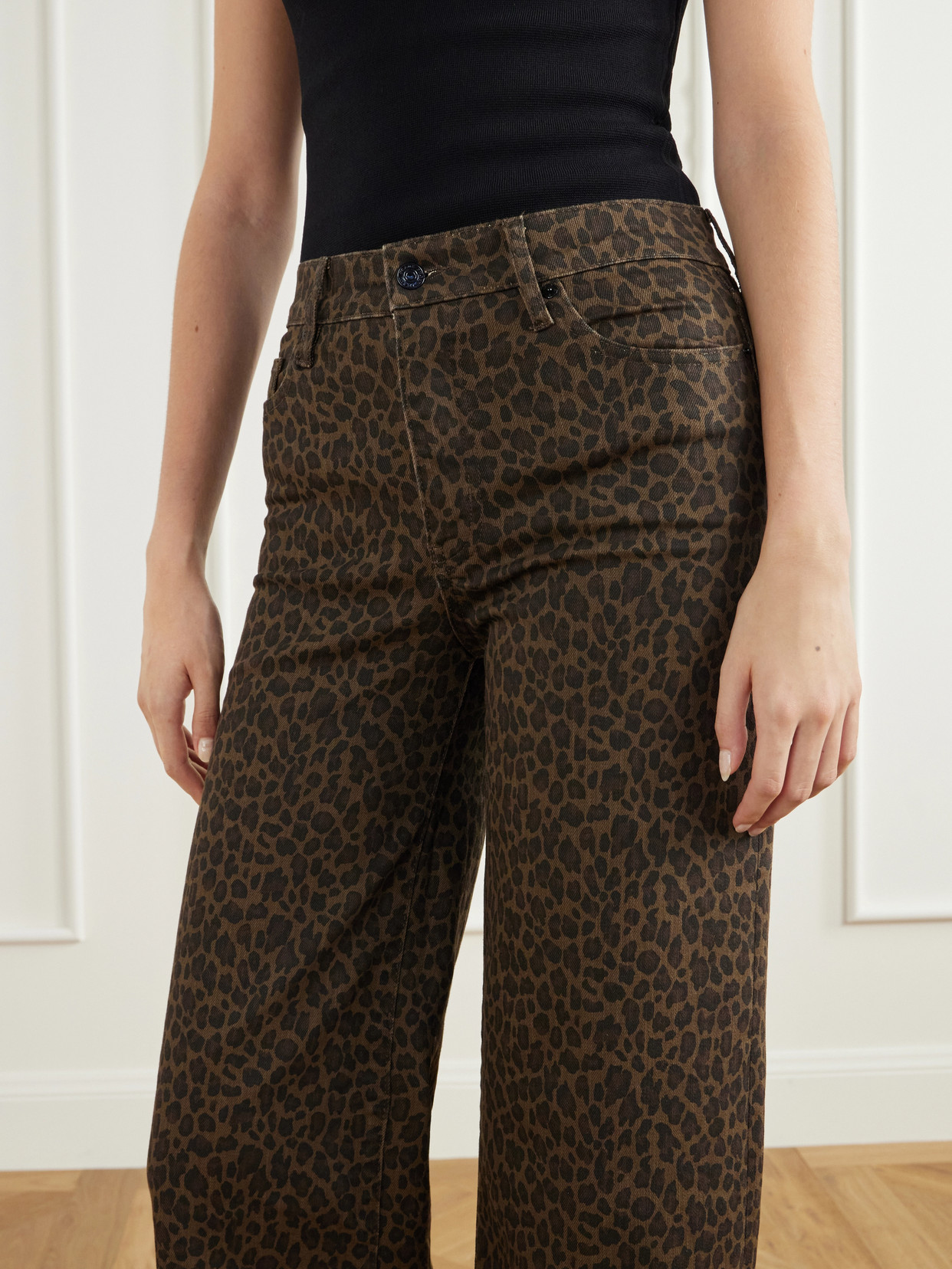 Le Slim Palazzo Leopard-Print High-Rise Flared Jeans