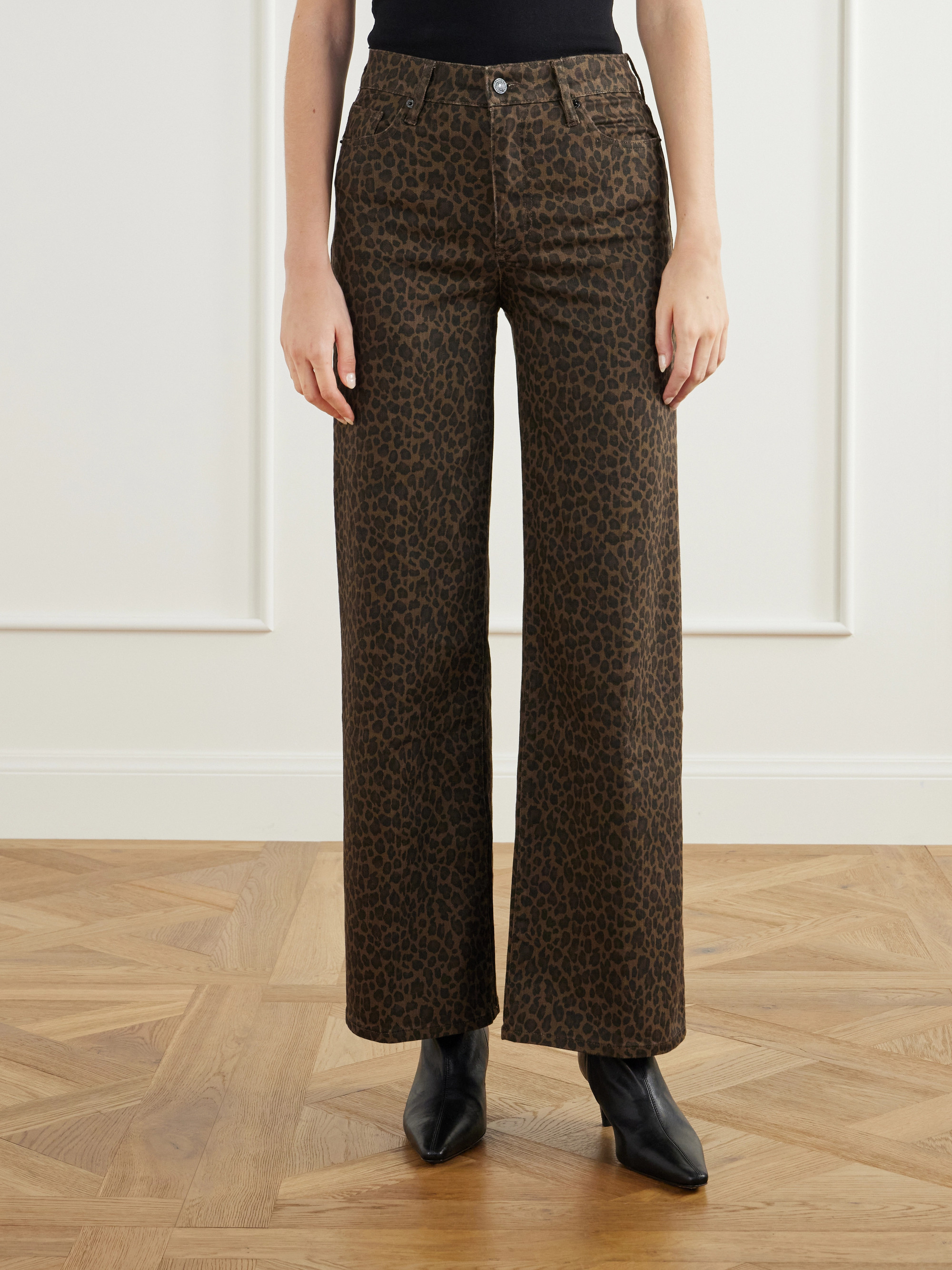 FRAME Le Slim Palazzo leopard-print high-rise flared jeans