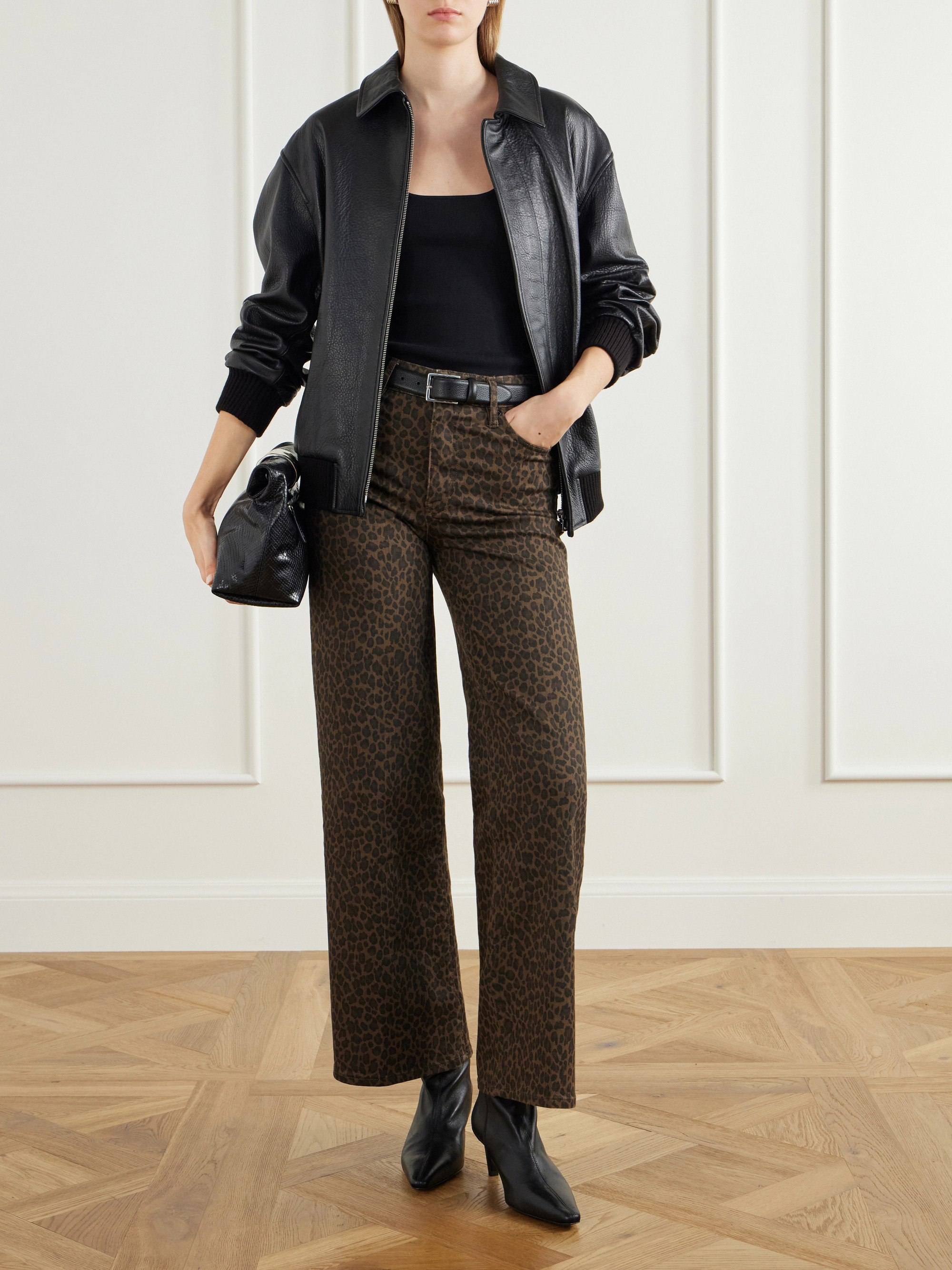 FRAME Le Slim Palazzo leopard-print high-rise flared jeans