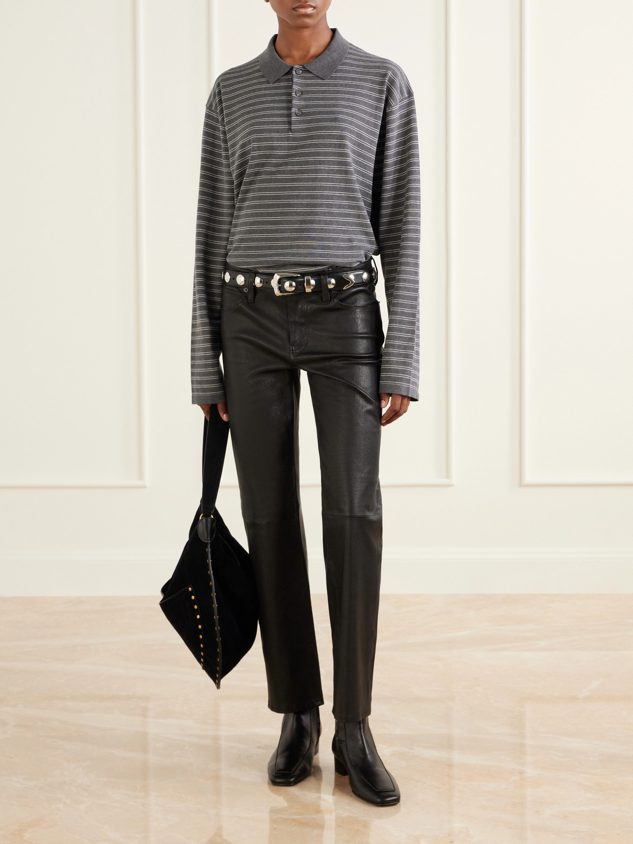 Frame The Cigarette Low-rise Straight-leg Leather Pants In Black