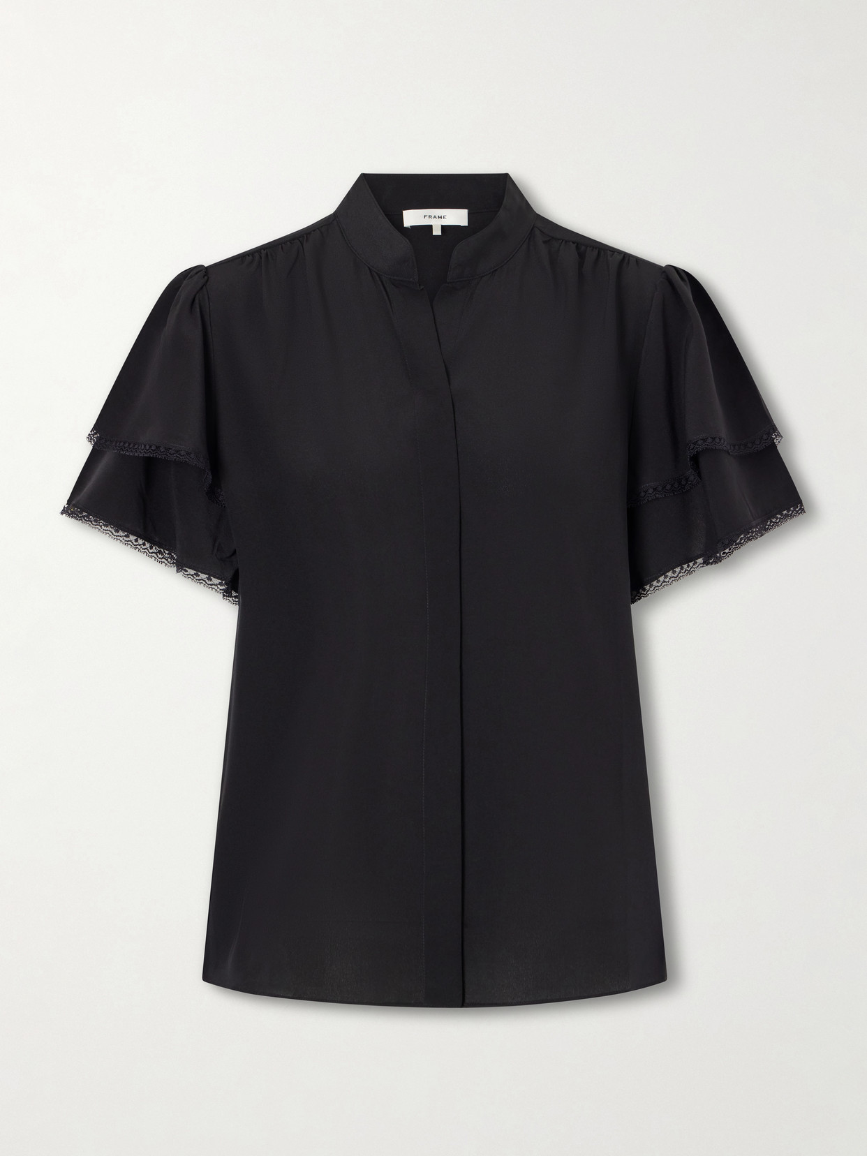 Frame Arcadia Lace-trimmed Silk Blouse In Black