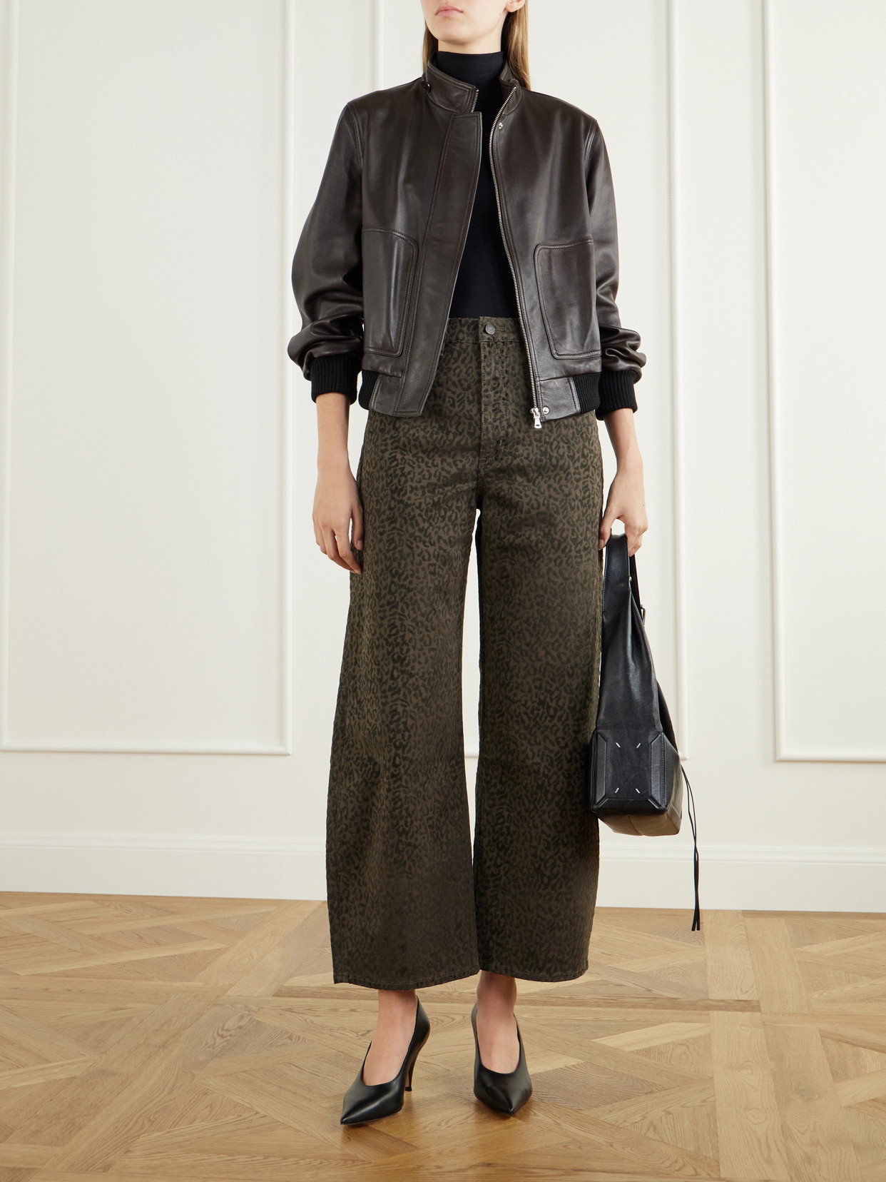 The Bow Crop Flocked Leopard-Print High-Rise Barrel-Leg Jeans