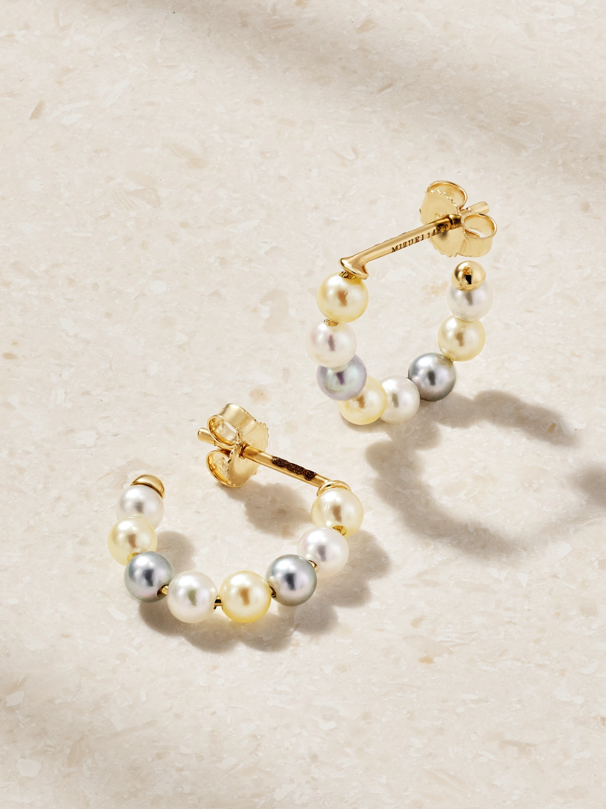 Mizuki 14-karat Gold Pearl Hoop Earrings