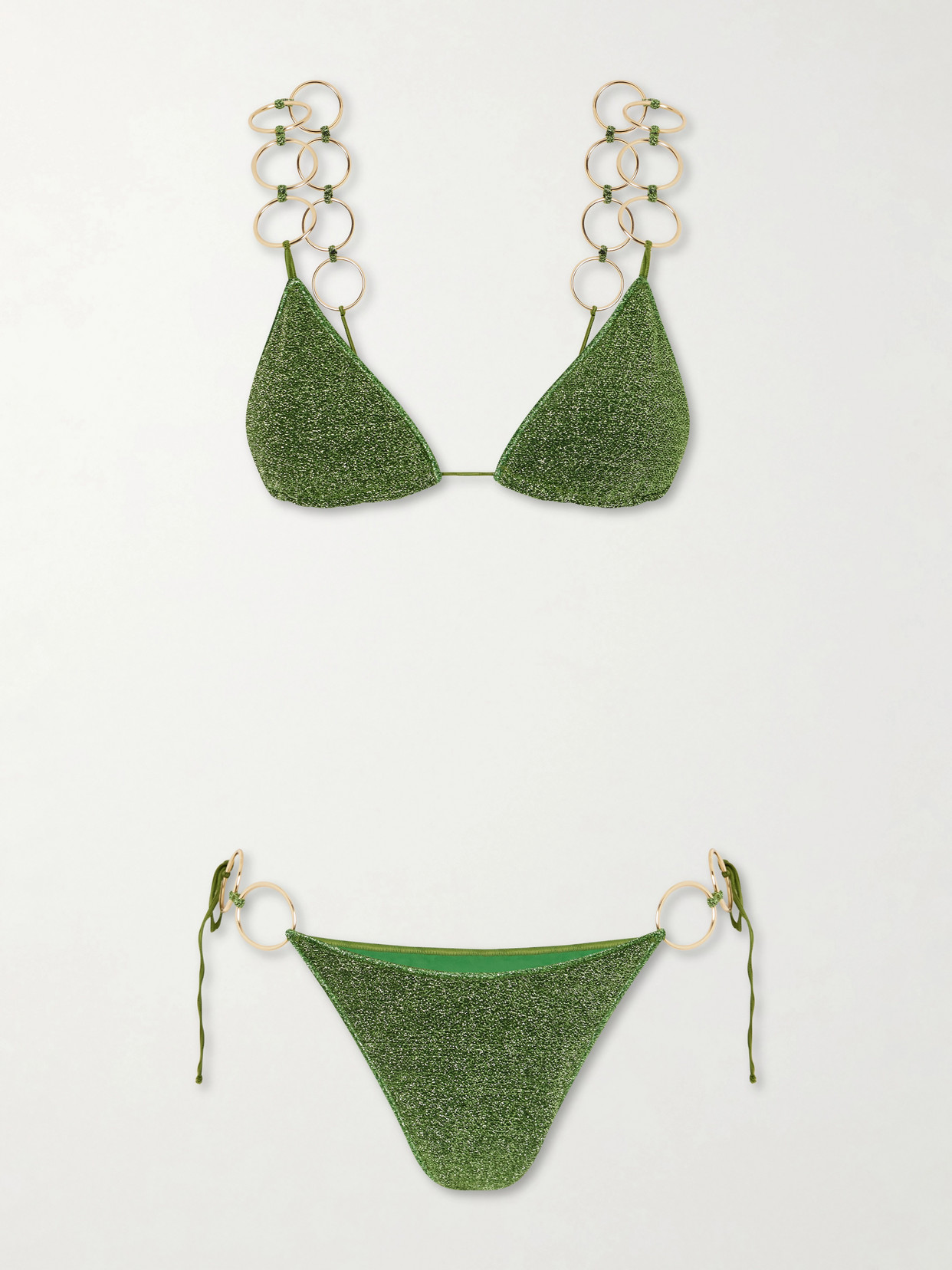 Oseree Metallic Embellished Bikini In Green