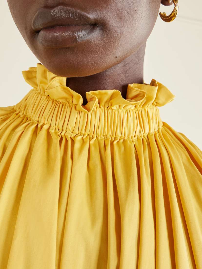 Marta Ferri Camogli Belted Ruched Grosgrain-trimmed Cotton-poplin Halterneck Midi Dress | Thumbnail 4