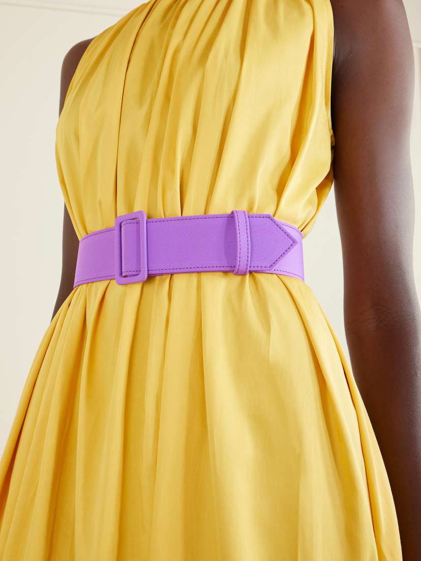 Marta Ferri Camogli Belted Ruched Grosgrain-trimmed Cotton-poplin Halterneck Midi Dress | Thumbnail 5