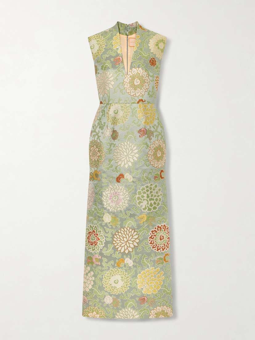 Marta Ferri Praga Embroidered Woven Midi Dress