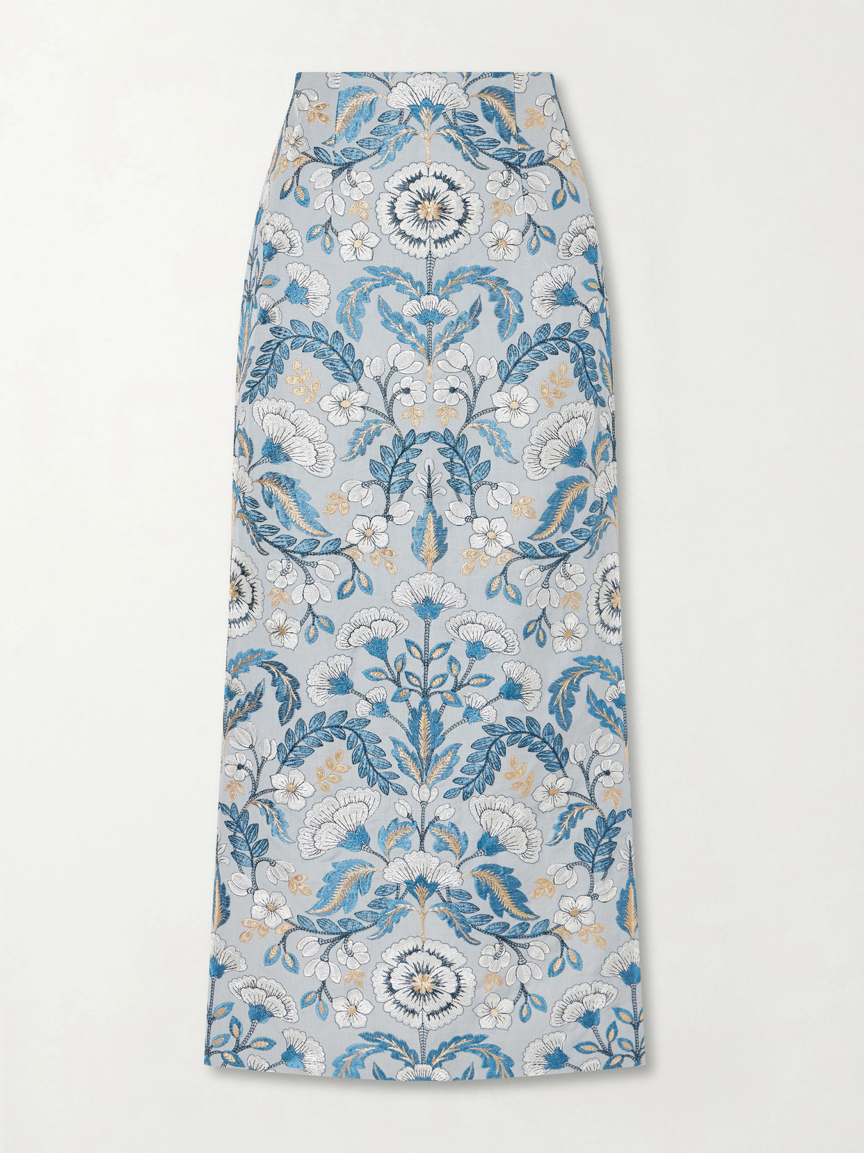 Marta Ferri Embroidered Woven Midi Skirt In Blue