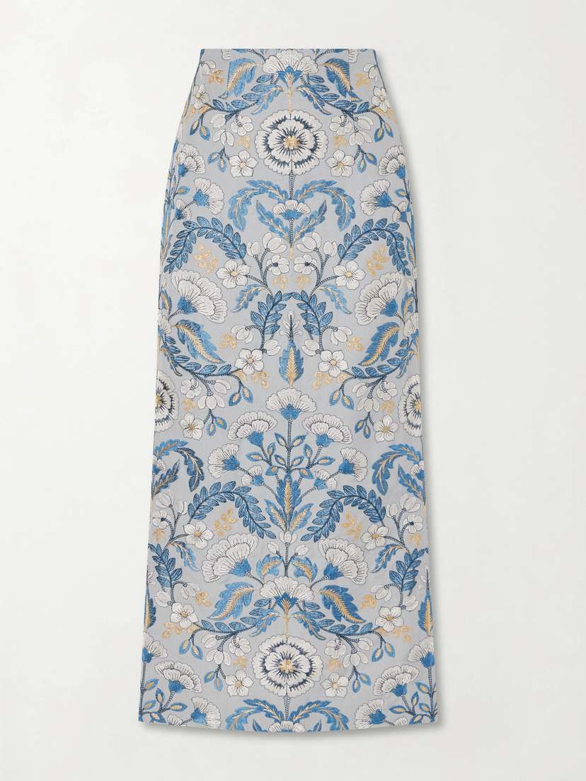 Marta Ferri Embroidered Woven Midi Skirt
