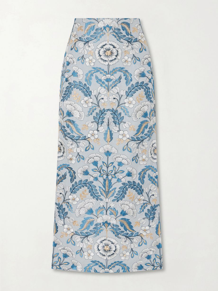 Embroidered woven midi skirt