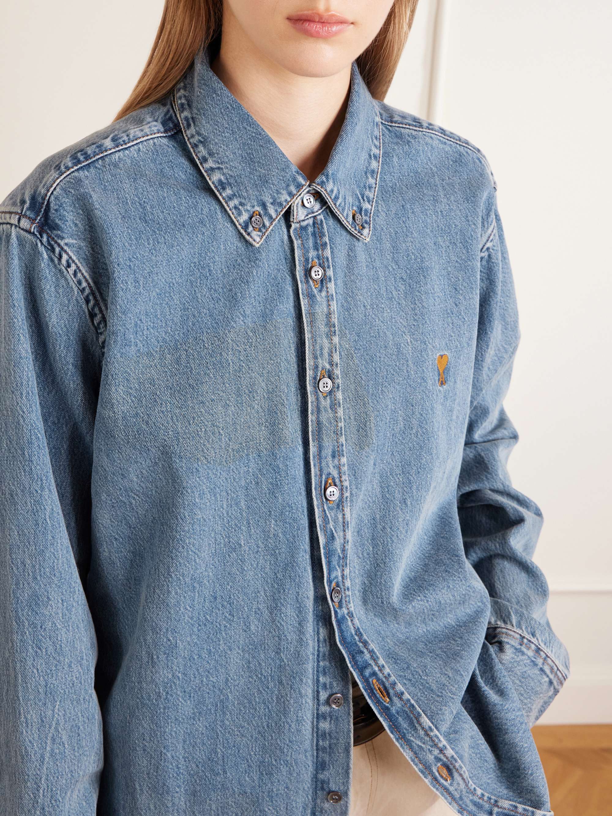 AMI PARIS Logo-embroidered denim shirt | NET-A-PORTER