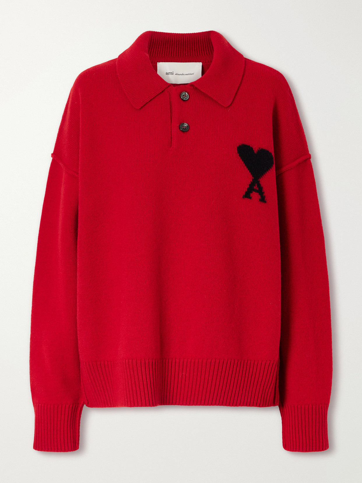 Ami Alexandre Mattiussi Virgin Wool-intarsia Polo Sweater In Red