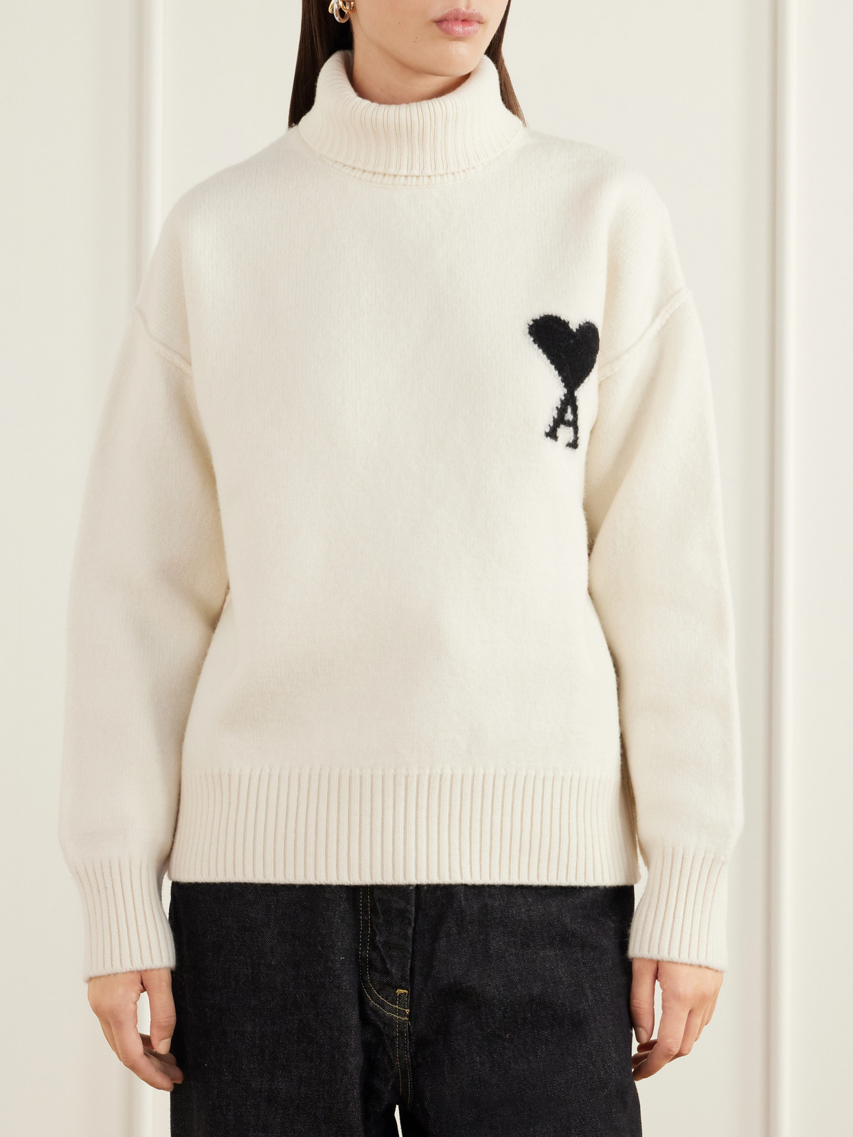 Oversized Logo-Intarsia Wool Turtleneck Sweater