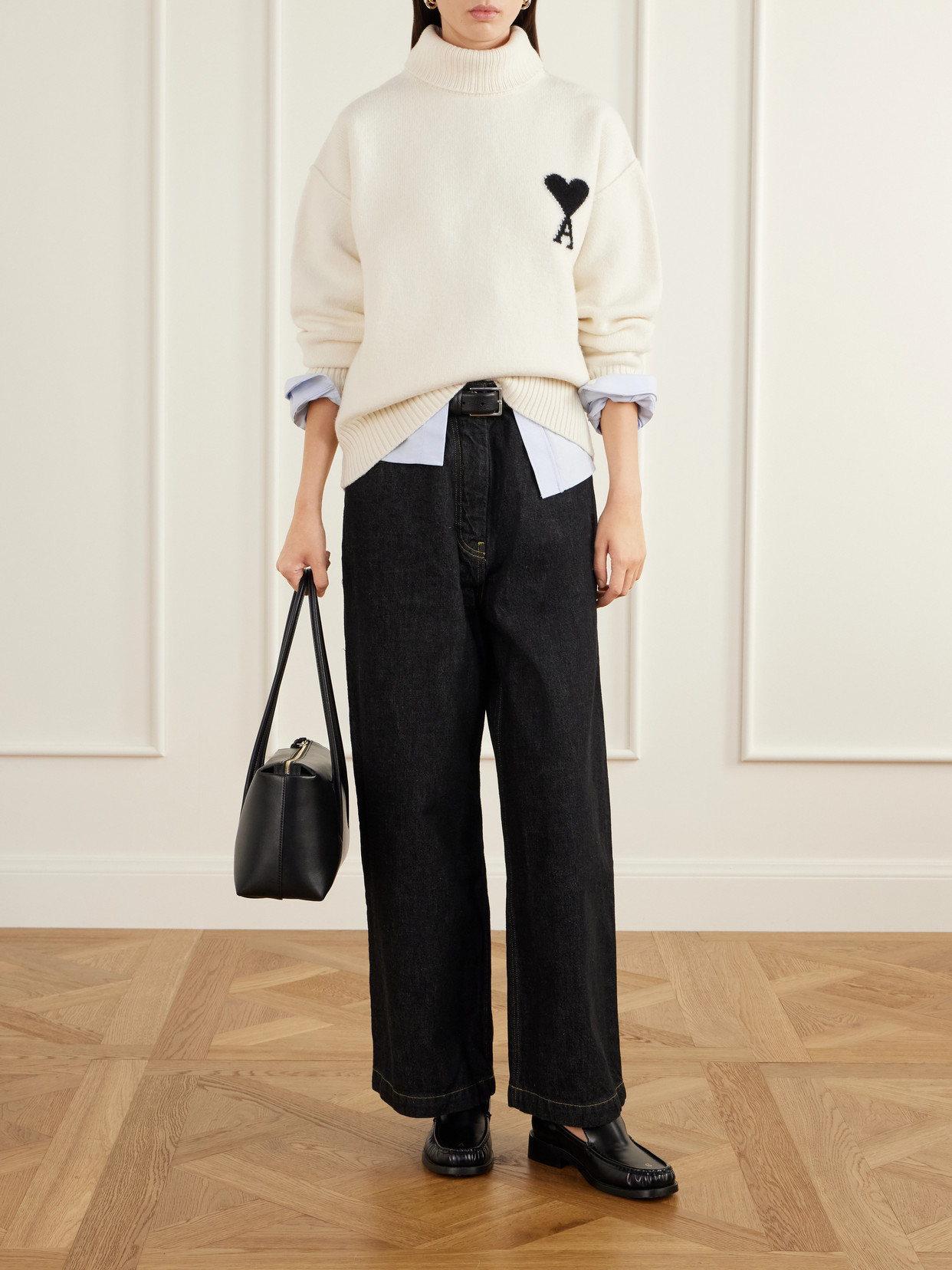 Oversized Logo-Intarsia Wool Turtleneck Sweater