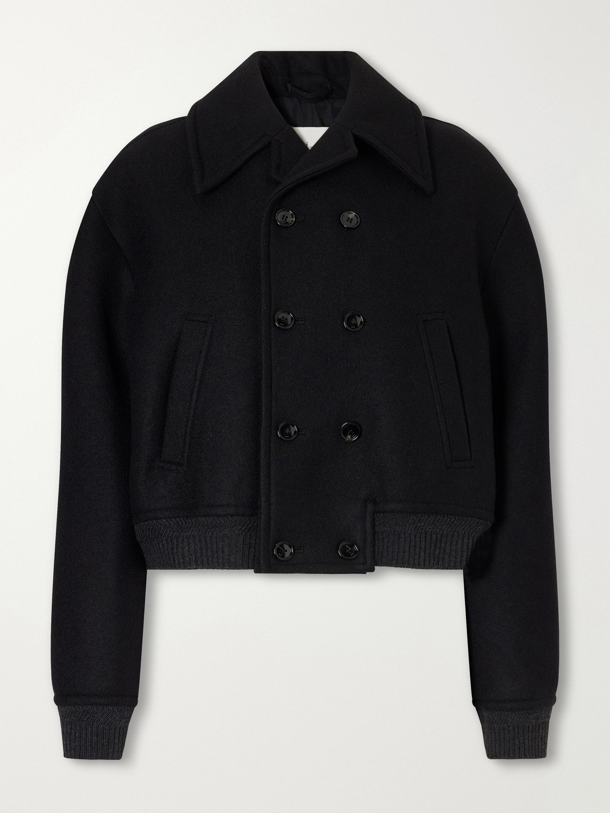 Double-Breasted Rib-Trimmed Wool-Gabardine Blouson Jacket