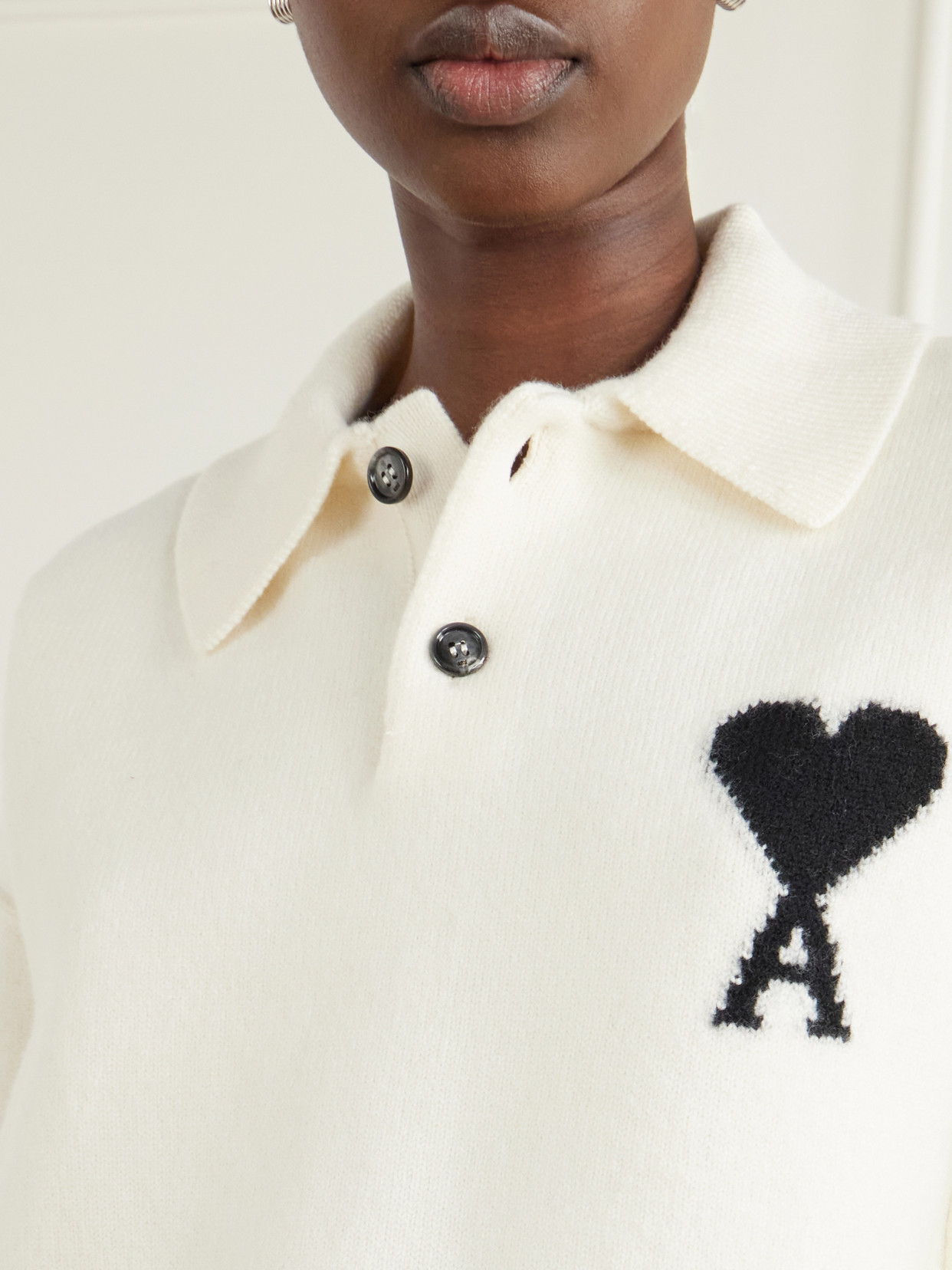 Intarsia Wool Polo Sweater