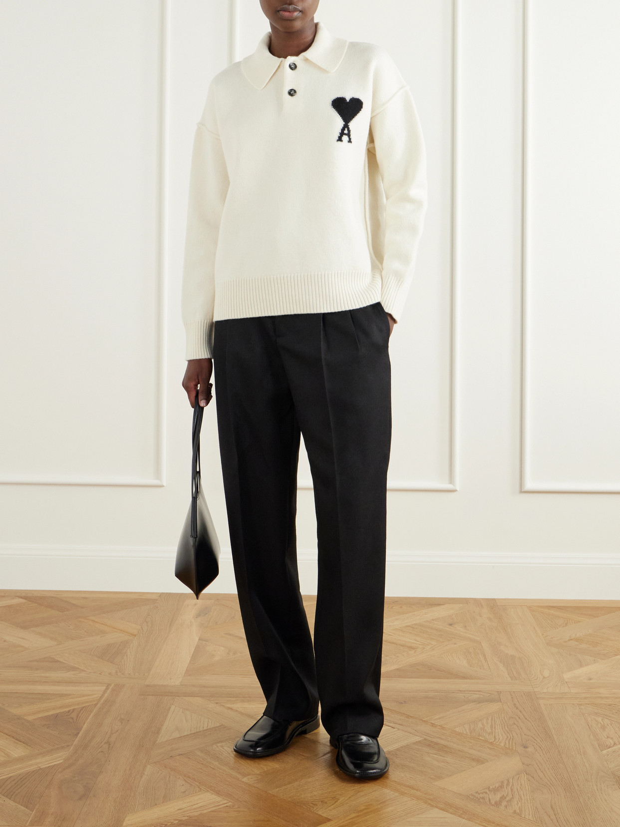 Intarsia Wool Polo Sweater