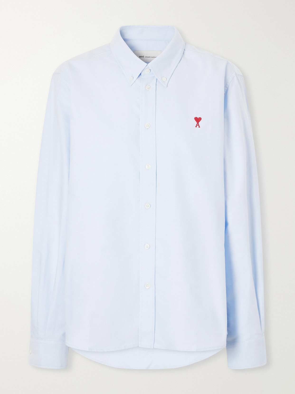 Ami Alexandre Mattiussi Adc Embroidered Cotton Oxford Shirt In Blue
