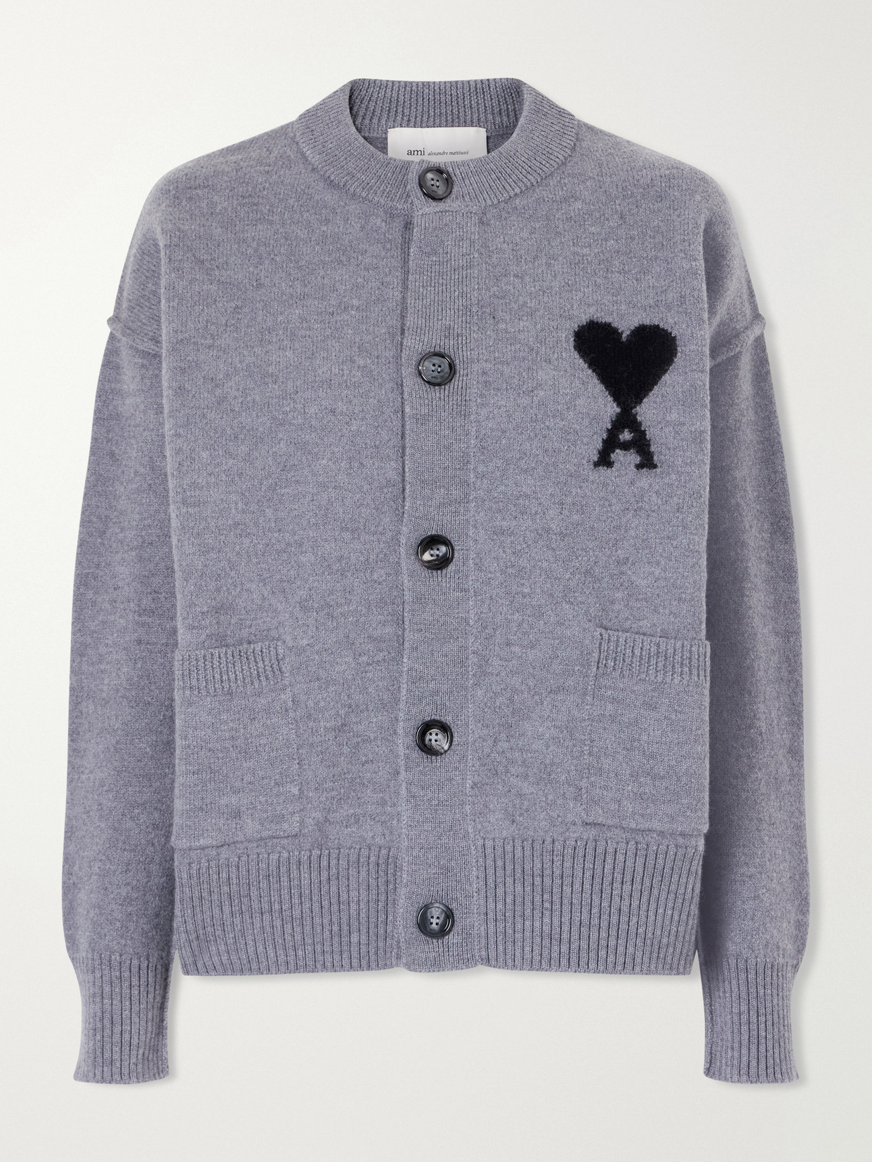 Ami Alexandre Mattiussi Intarsia Wool Cardigan In Gray