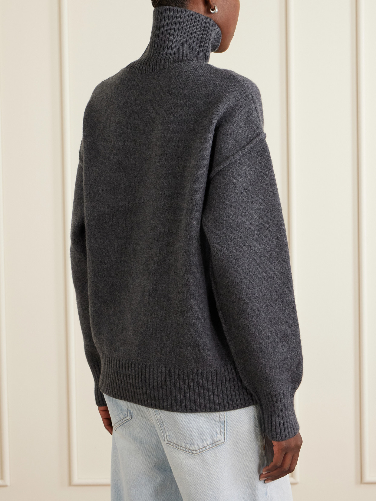 Oversized Intarsia Wool Turtleneck Sweater