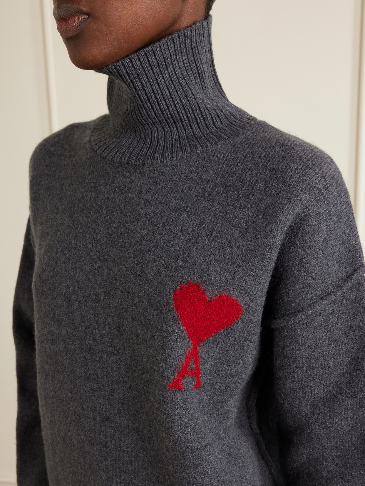 Oversized Intarsia Wool Turtleneck Sweater