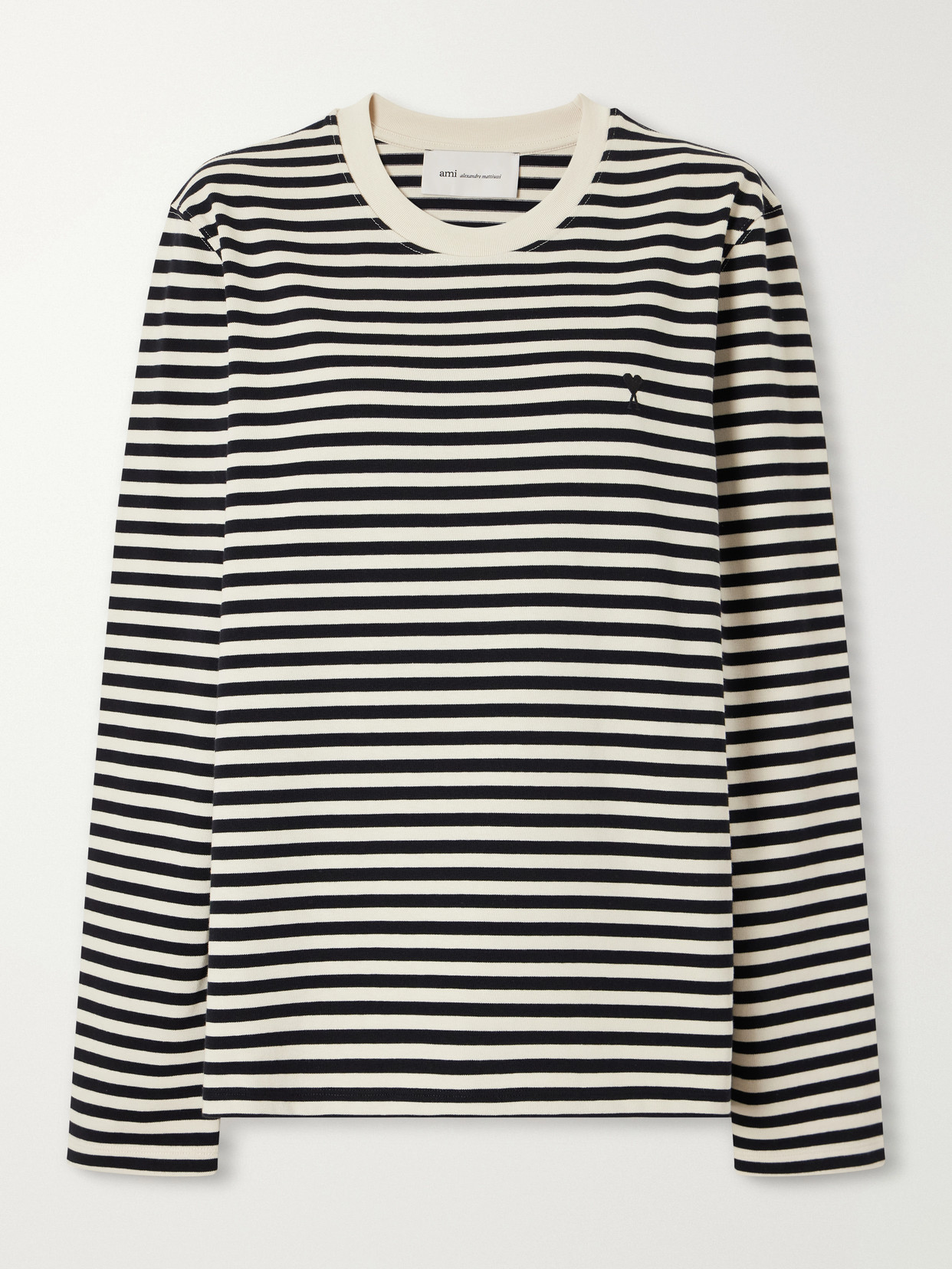 Ami Alexandre Mattiussi Logo-embroidered Striped Cotton-jersey T-shirt In Black