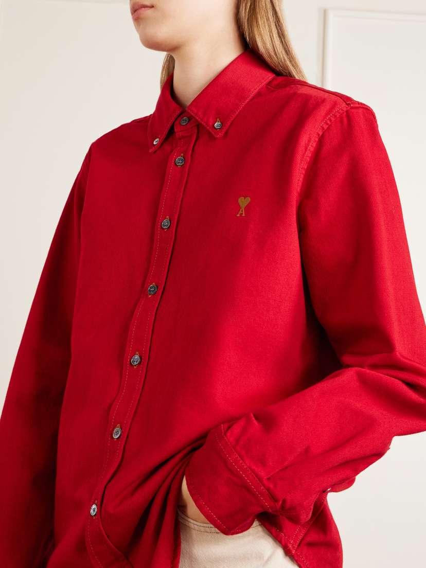 AMI PARIS Logo-embroidered Cotton-twill Shirt | Thumbnail 5