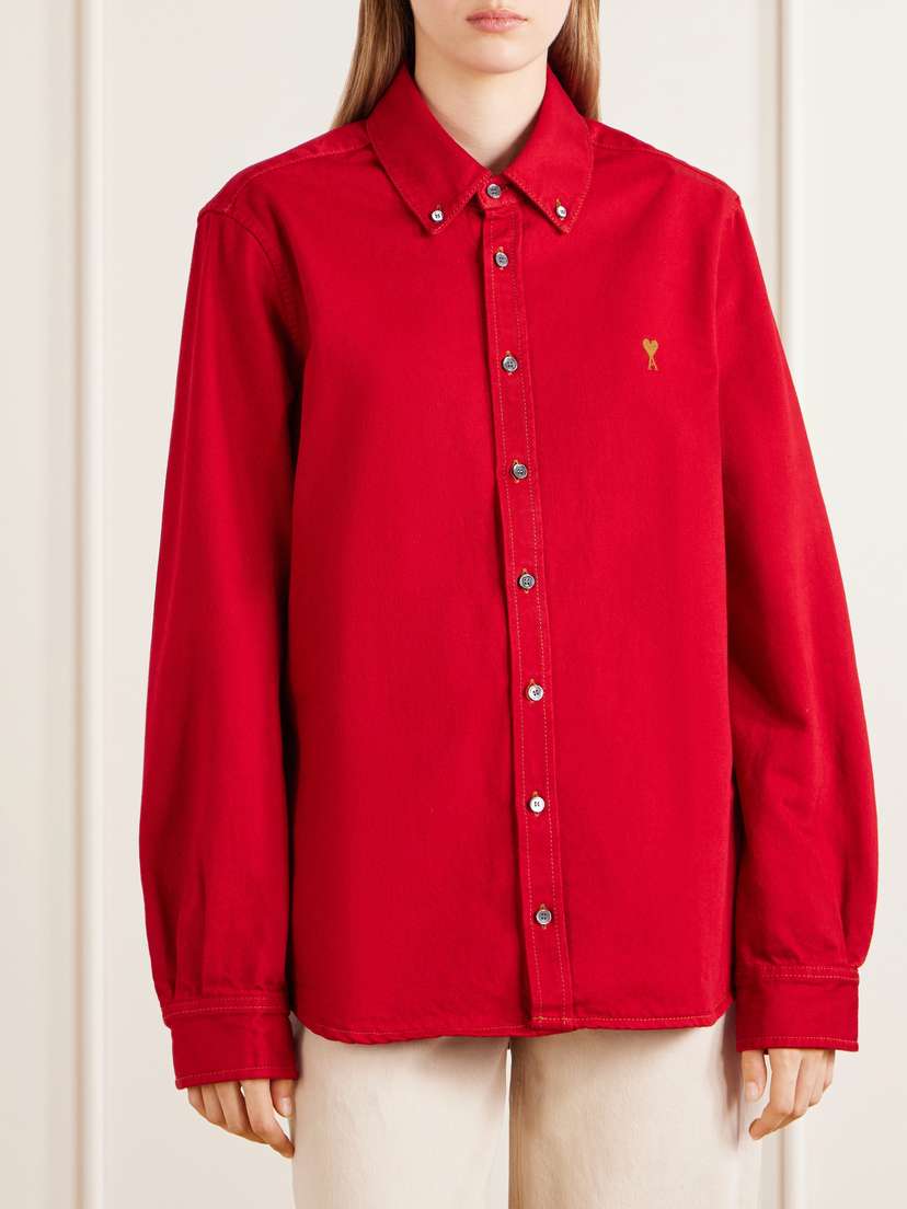 AMI PARIS Logo-embroidered Cotton-twill Shirt | Thumbnail 3