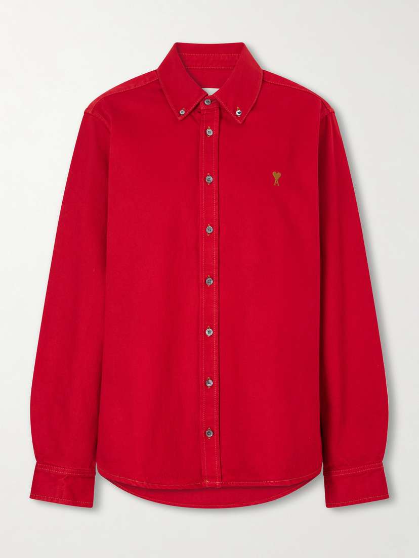 AMI PARIS Logo-embroidered Cotton-twill Shirt